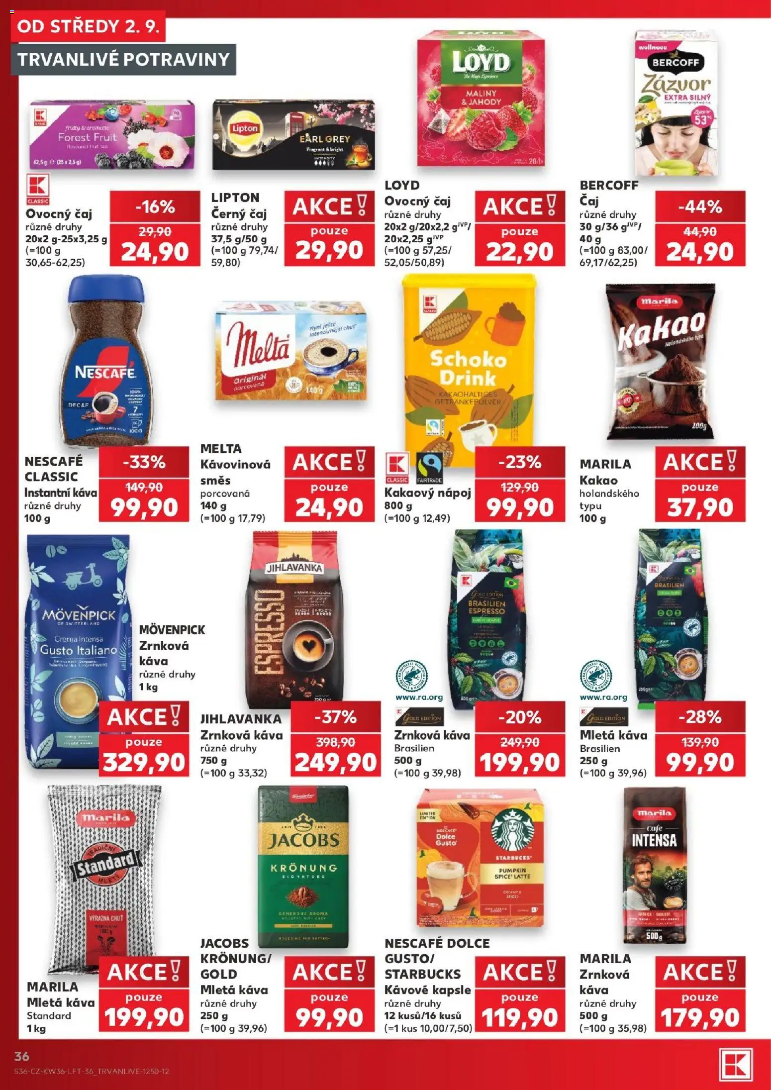 Kaufland leták - Kolín od 02.09.2026 | Strana: 36 | Produkty: Káva Standard, Maliny, Potraviny, Mletá káva