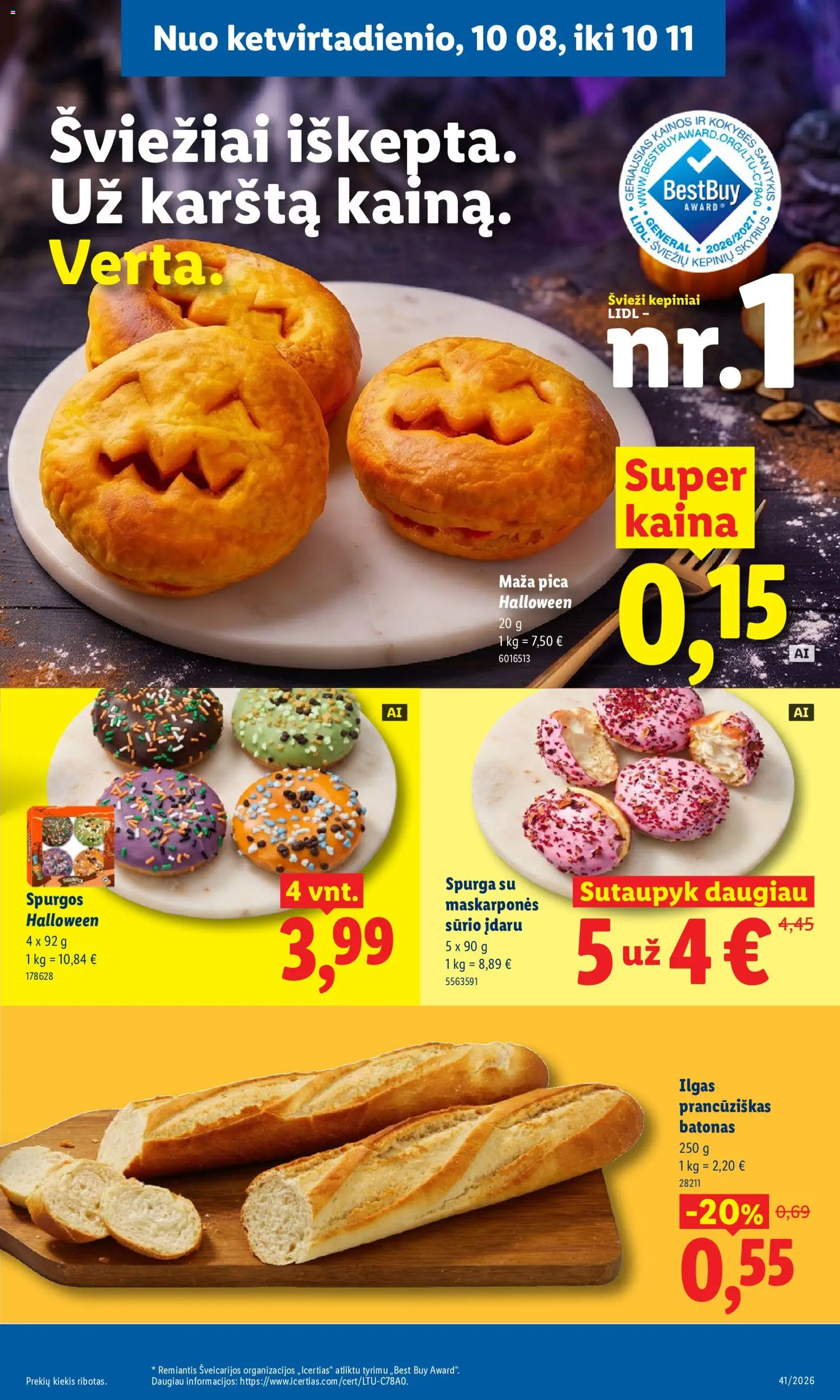 LIDL akcijos nuo 2026.10.05 | Puslapis: 47 | Prekių: Batonas, Spurga, Pica
