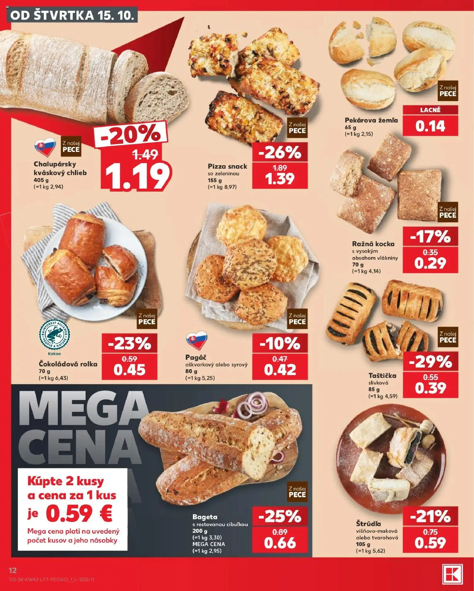 Nové Kaufland akcie – leták je platný od 15.10.2026 | Strana: 12 | Produkty: Chlieb, Pizza, Bageta, Kakao
