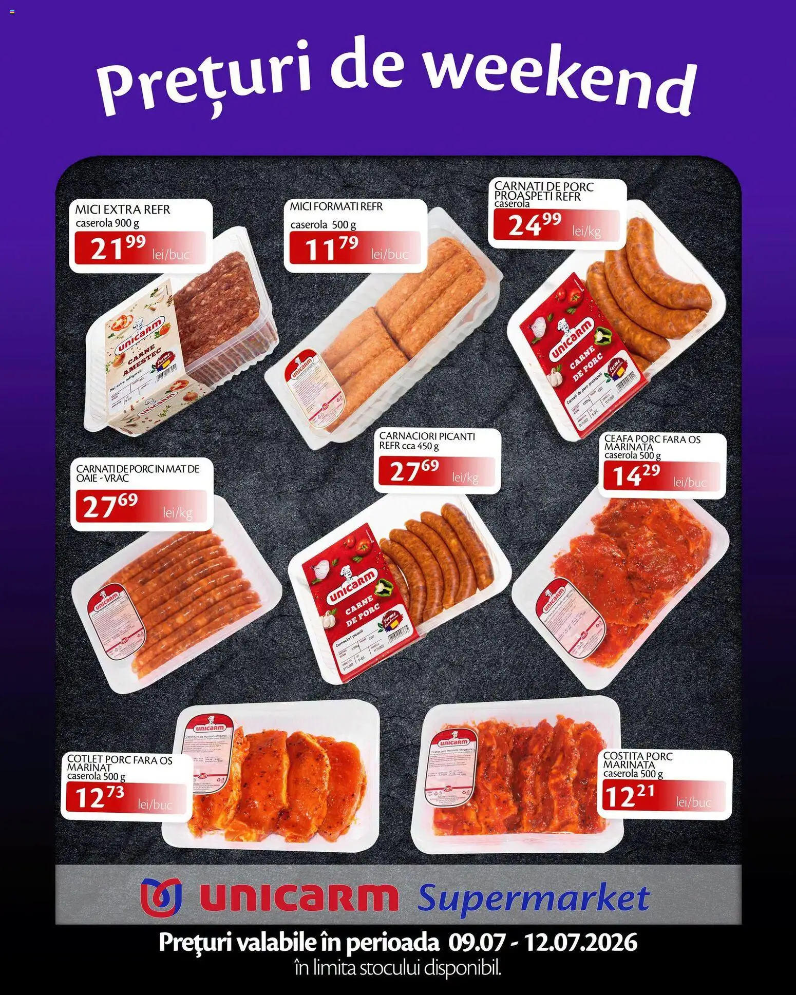 Noul catalog Unicarm – valabil de la 09.07.2026 | Pagină: 2 | Produse: Lait de coco, Cotlet porc, Mici, Cârnați