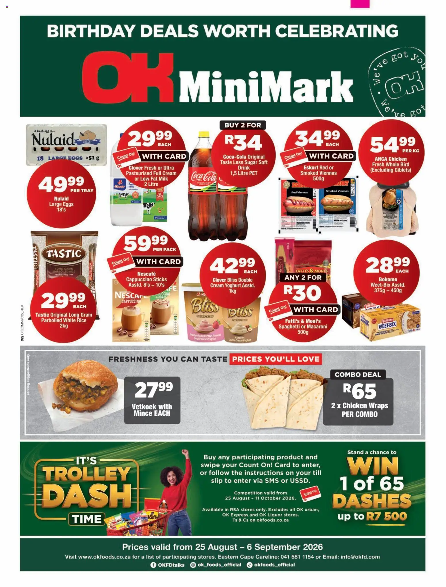 New OK Foods catalogue – valid from 25/08/2026 | Page: 1 | Products: Tray, Yoghurt, Chicken, Sugar