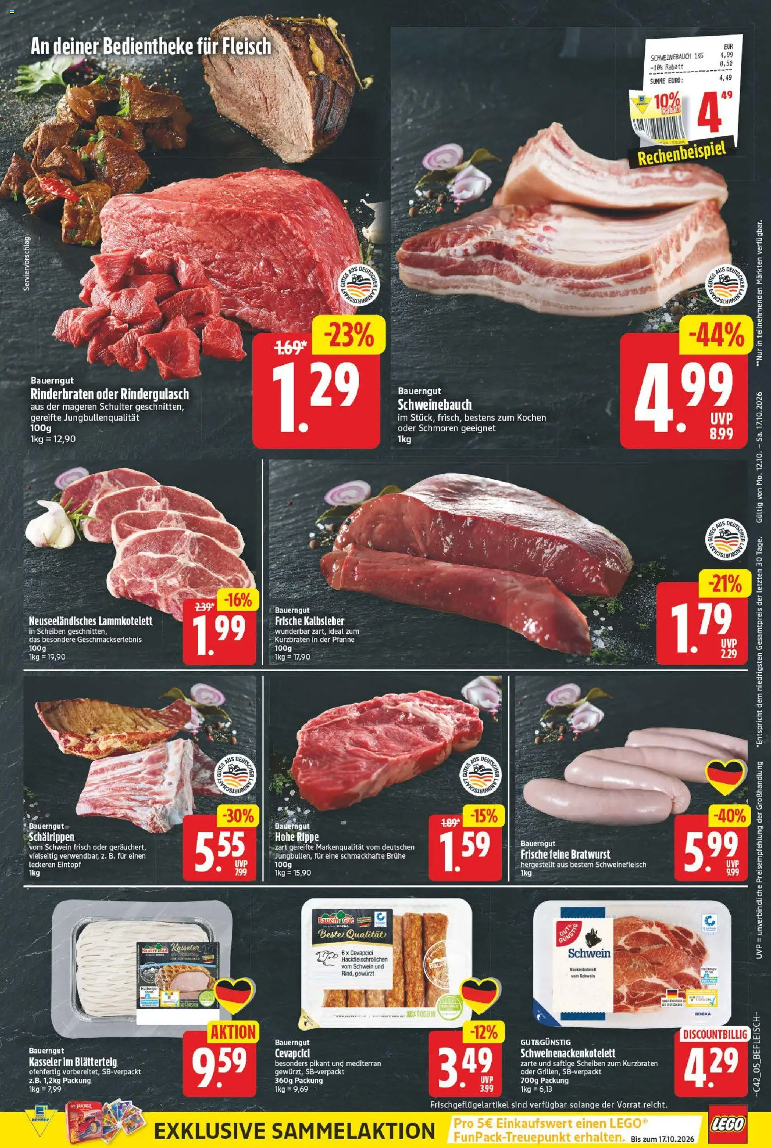 E center Prospekt – gültig ab 12.10.2026 | Seite: 5 | Produkte: Schweinebauch, Bratwurst, Cevapcici, Bauerngut
