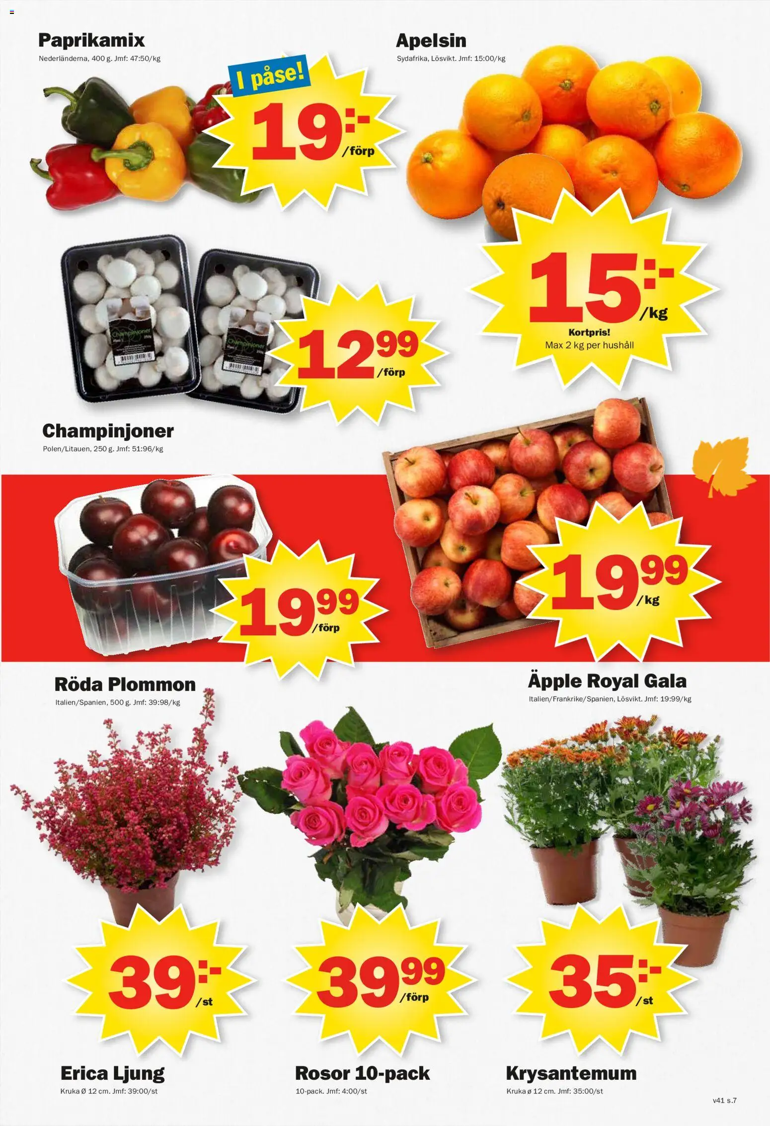 Pekås reklamblad aktuell från 05/10/2026 | Sida: 7 | Produkter: Plommon, Champinjoner, Äpple, Apelsin
