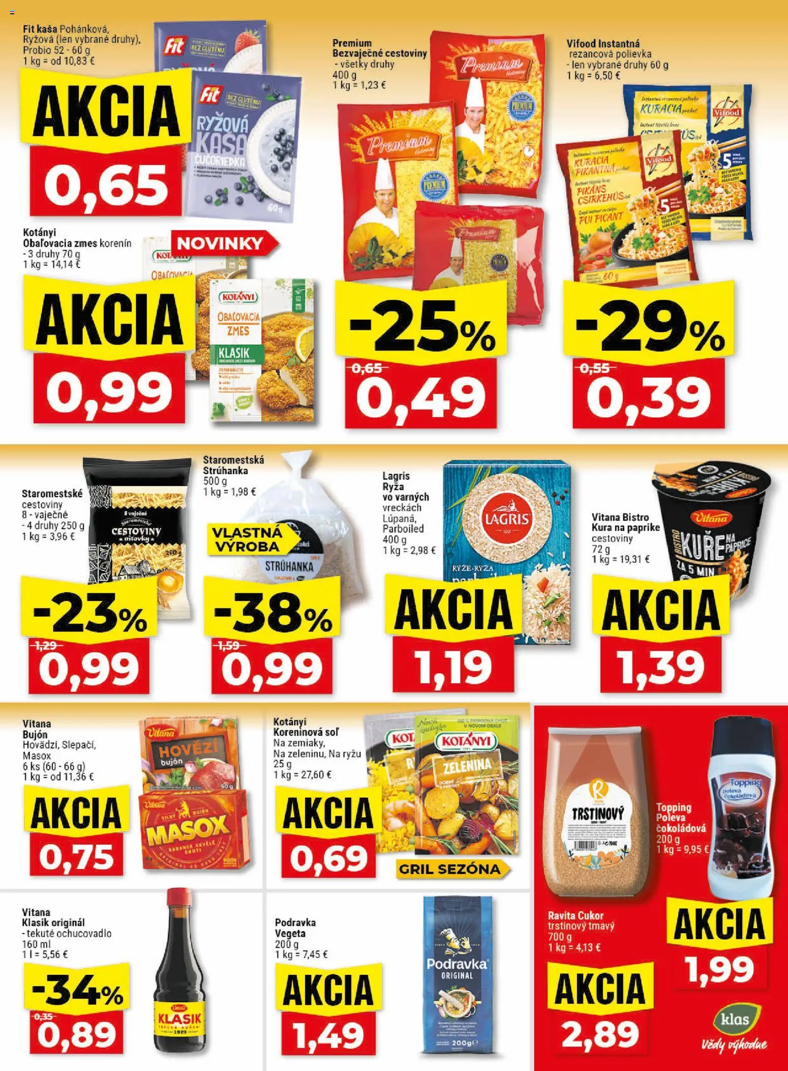 Nové Klas akcie – leták je platný od 25.05.2026 | Strana: 14 | Produkty: Gril, Vaňa, Cestoviny, Soľ