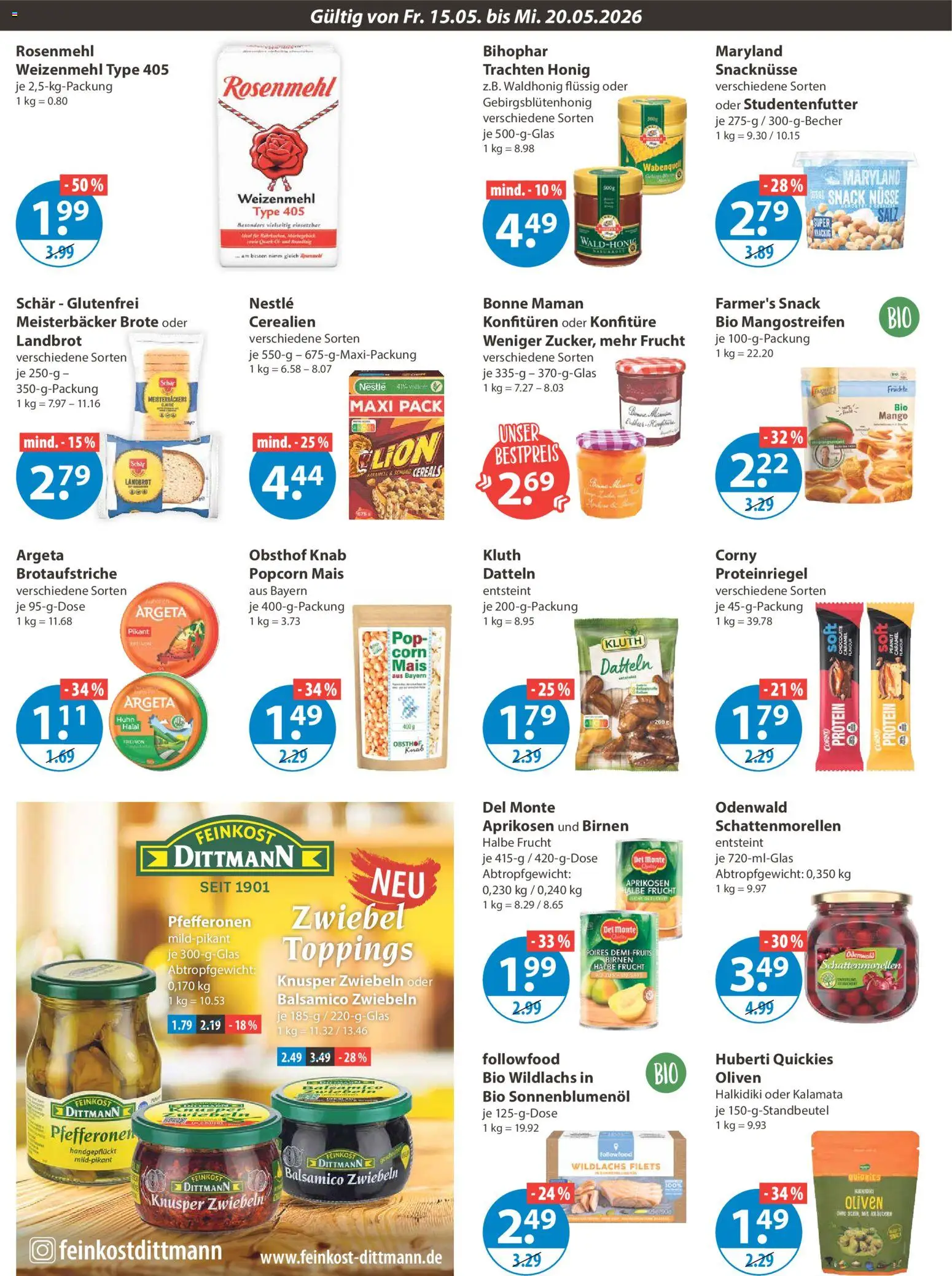 V-Markt Schwaben / Oberbayern – gültig ab 15.05.2026 | Seite: 8 | Produkte: Weizenmehl, Zwiebeln, Salz, Bonne maman