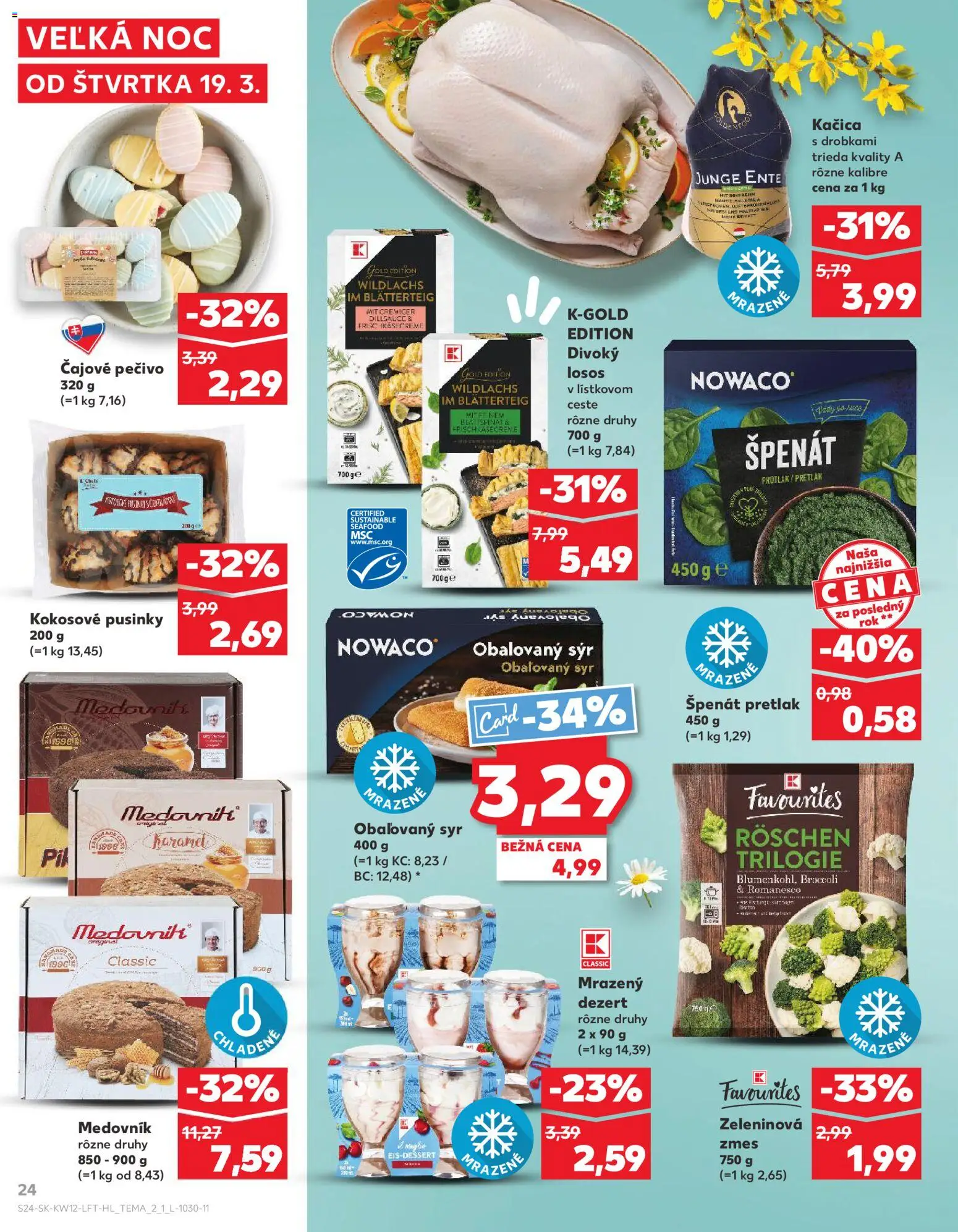 Nové Kaufland akcie – leták je platný od 19.03.2026 | Strana: 24 | Produkty: Syr, Kačica, Losos