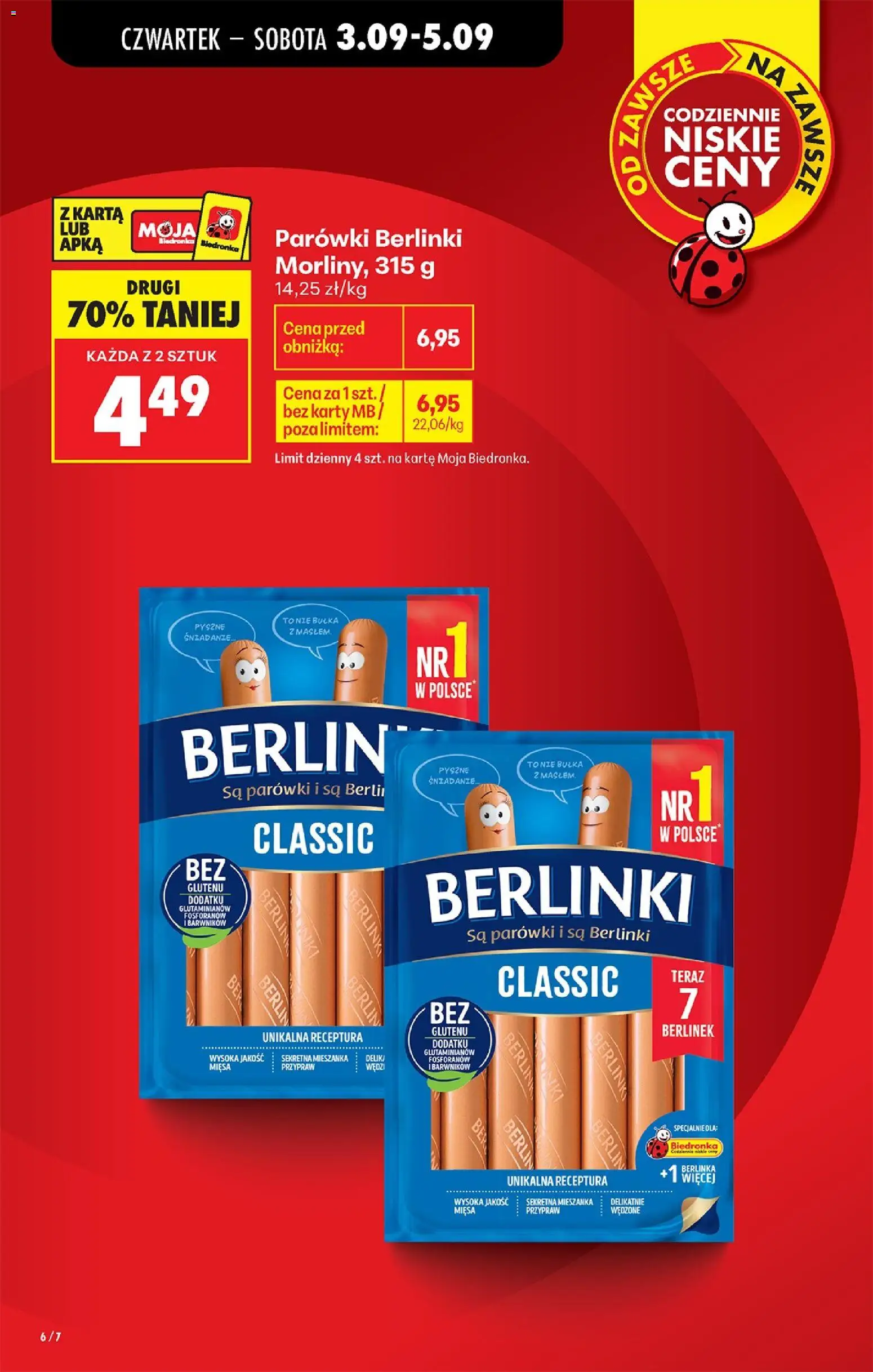 Biedronka gazetka od czwartku od 03.09.2026 | Strona: 6 | Produkty: Karta, Parówki berlinki, Parówki, Bułka