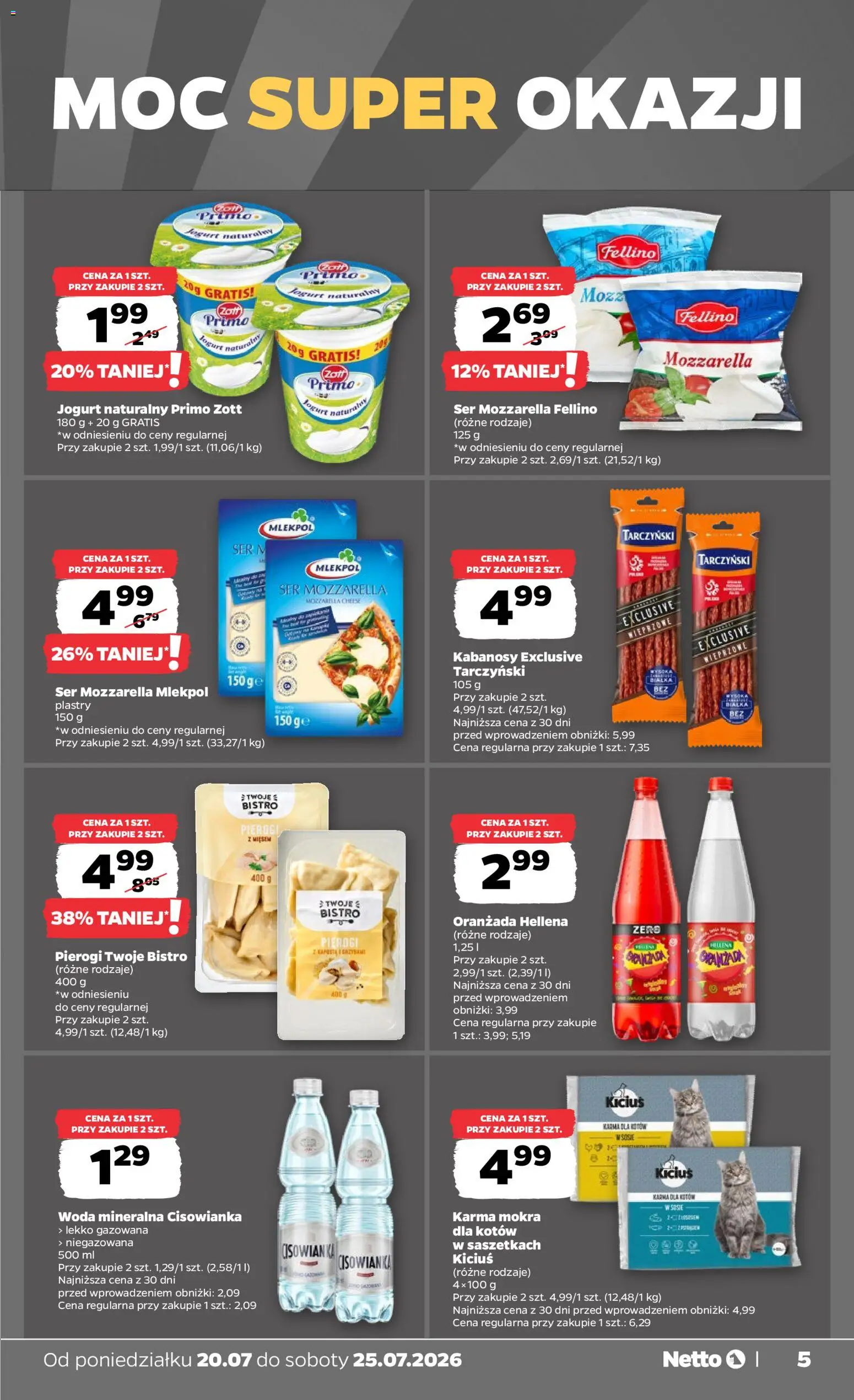 Netto gazetka od poniedziałku od 20.07.2026 | Strona: 5 | Produkty: Pierogi, Ser, Jogurt, Woda