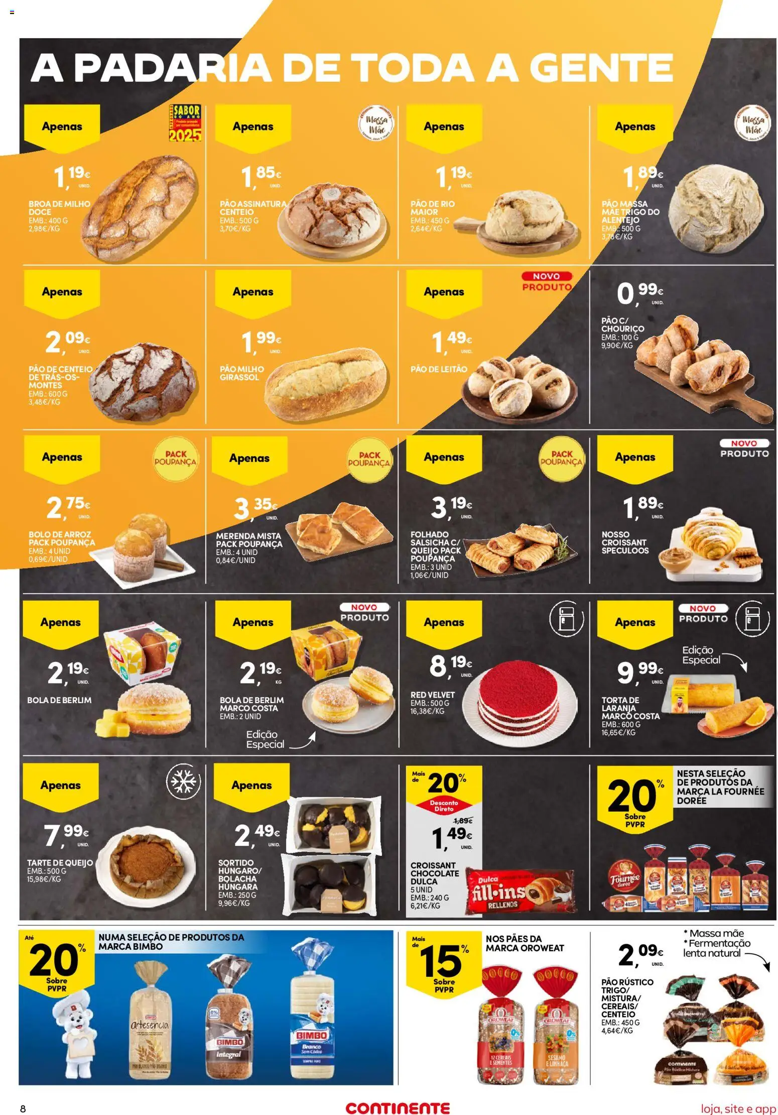 Continente Semanal Continente Bom Dia │ válido de 19.05.2026 | Página: 8 | Produtos: Bolo, Pão, Tarte, Milho