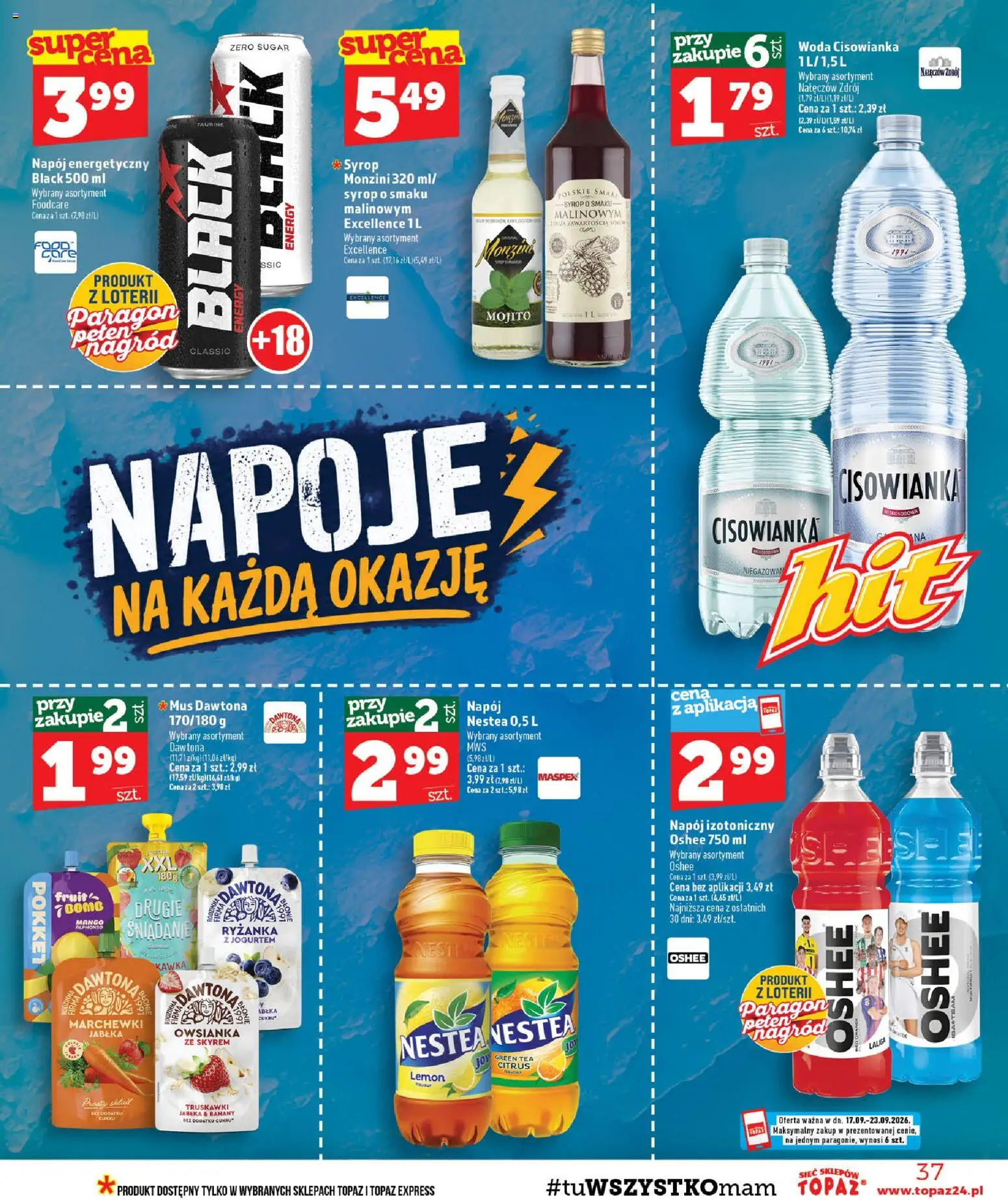 Topaz gazetka - MAZ od 17.09.2026 | Strona: 37 | Produkty: Mango, Syrop, Banany, Woda