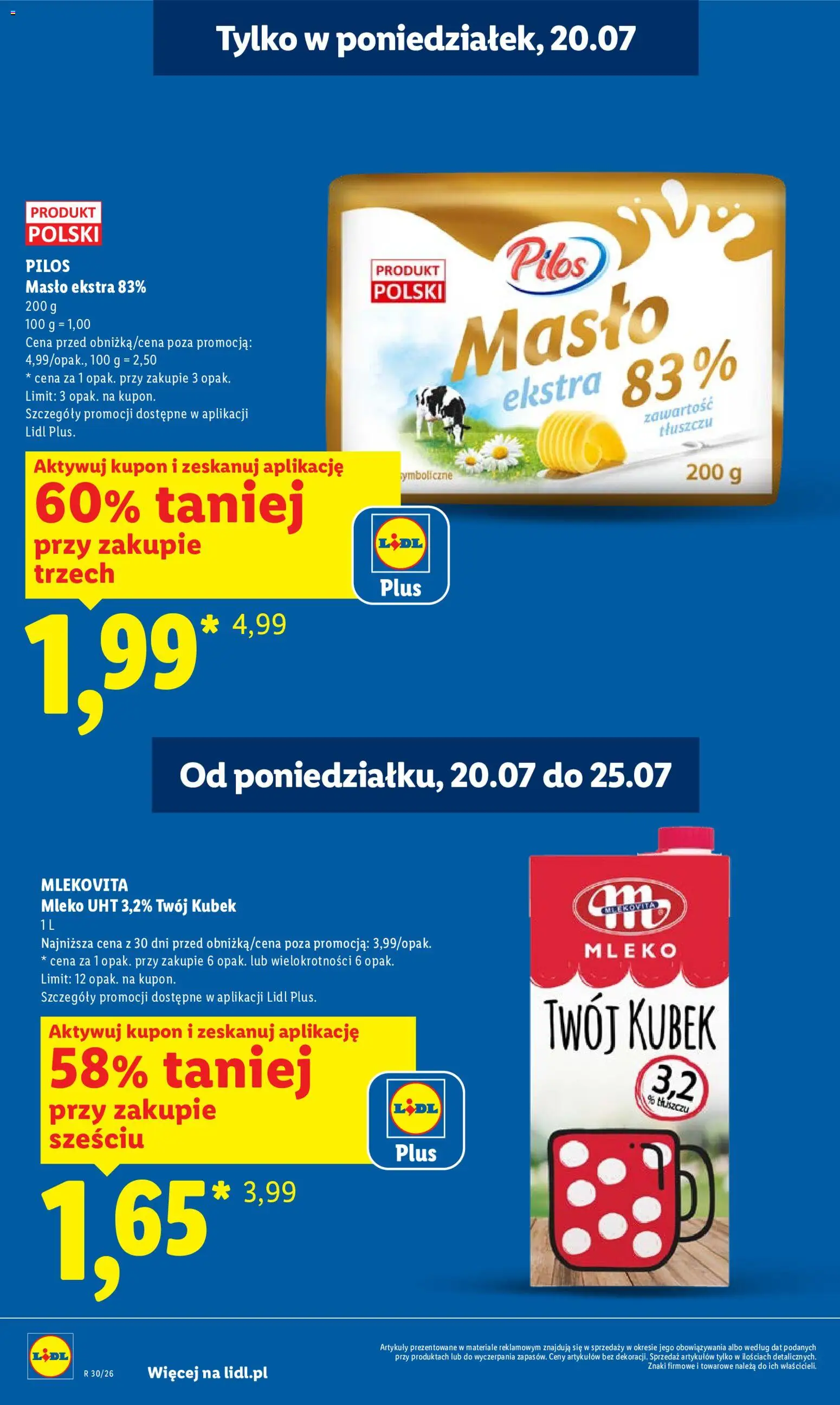 Lidl gazetka od 20.07.2026 | Strona: 4 | Produkty: Mleko, Masło, Mleko UHT