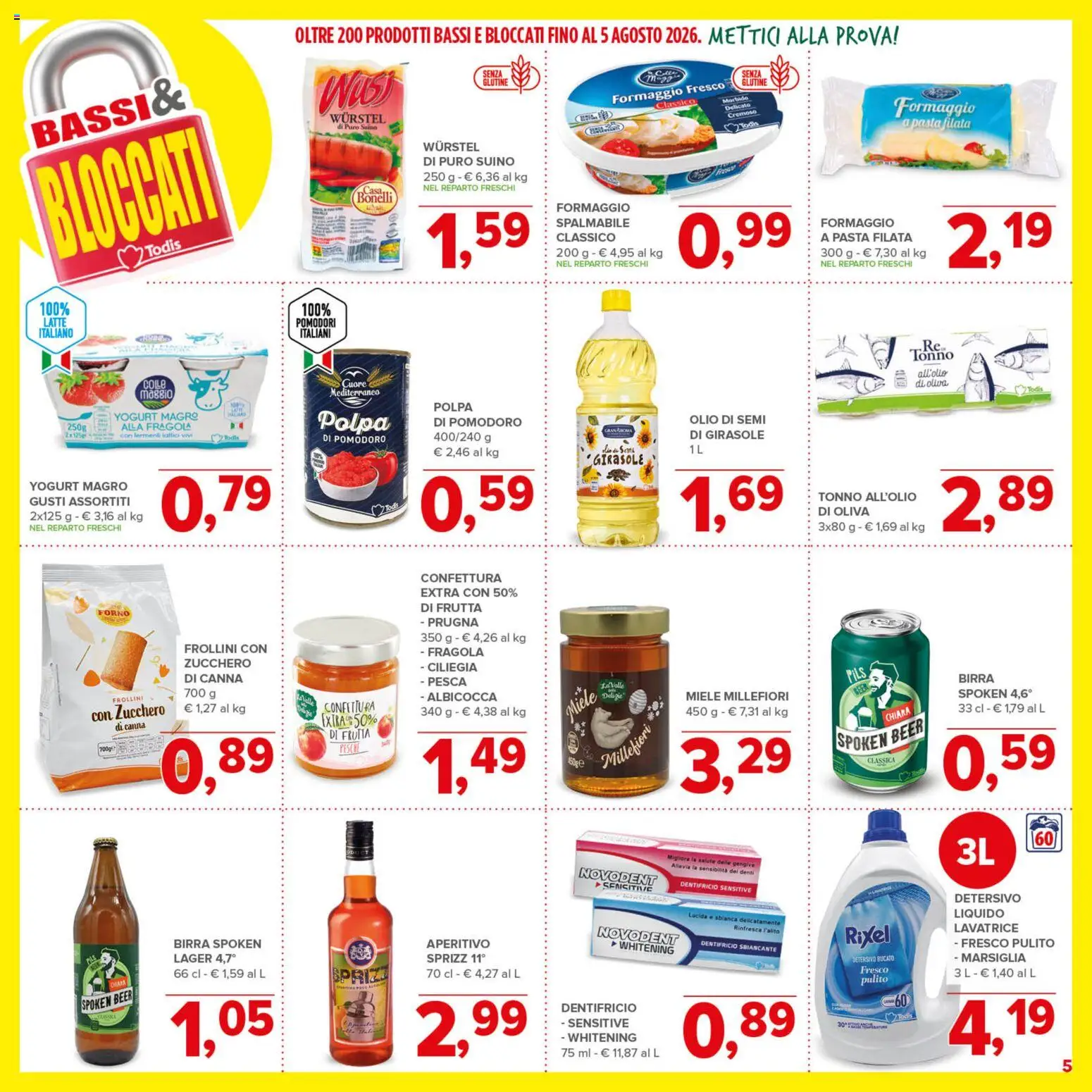 Volantino Todis del 09/07/2026 | Pagina: 5 | Prodotti: Birra, Pasta, Wurstel, Lavatrice