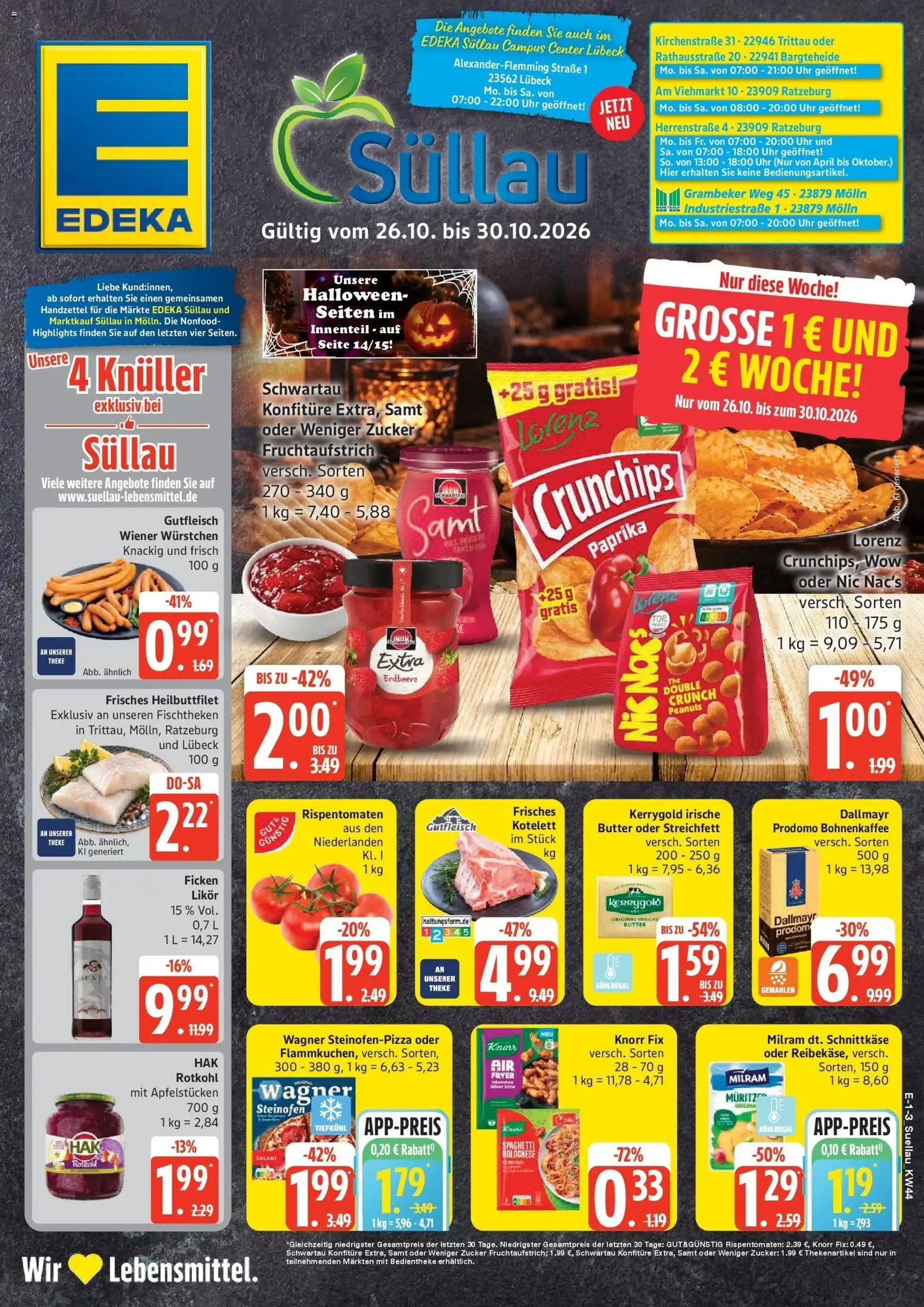 Edeka Prospekt Mölln (ab 26.10.2026) » Angebote Online | Seite: 1 | Produkte: Wiener wurstchen, Butter, Spaghetti, Zucker