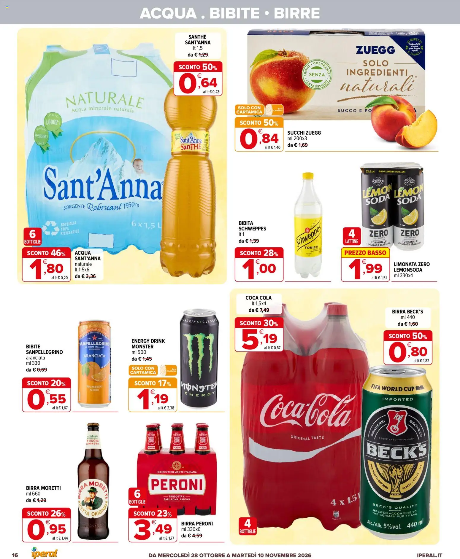 Volantino Iperal del 28/10/2026 | Pagina: 16 | Prodotti: Birra Beck's, Limonata, Bibite, Bottiglia
