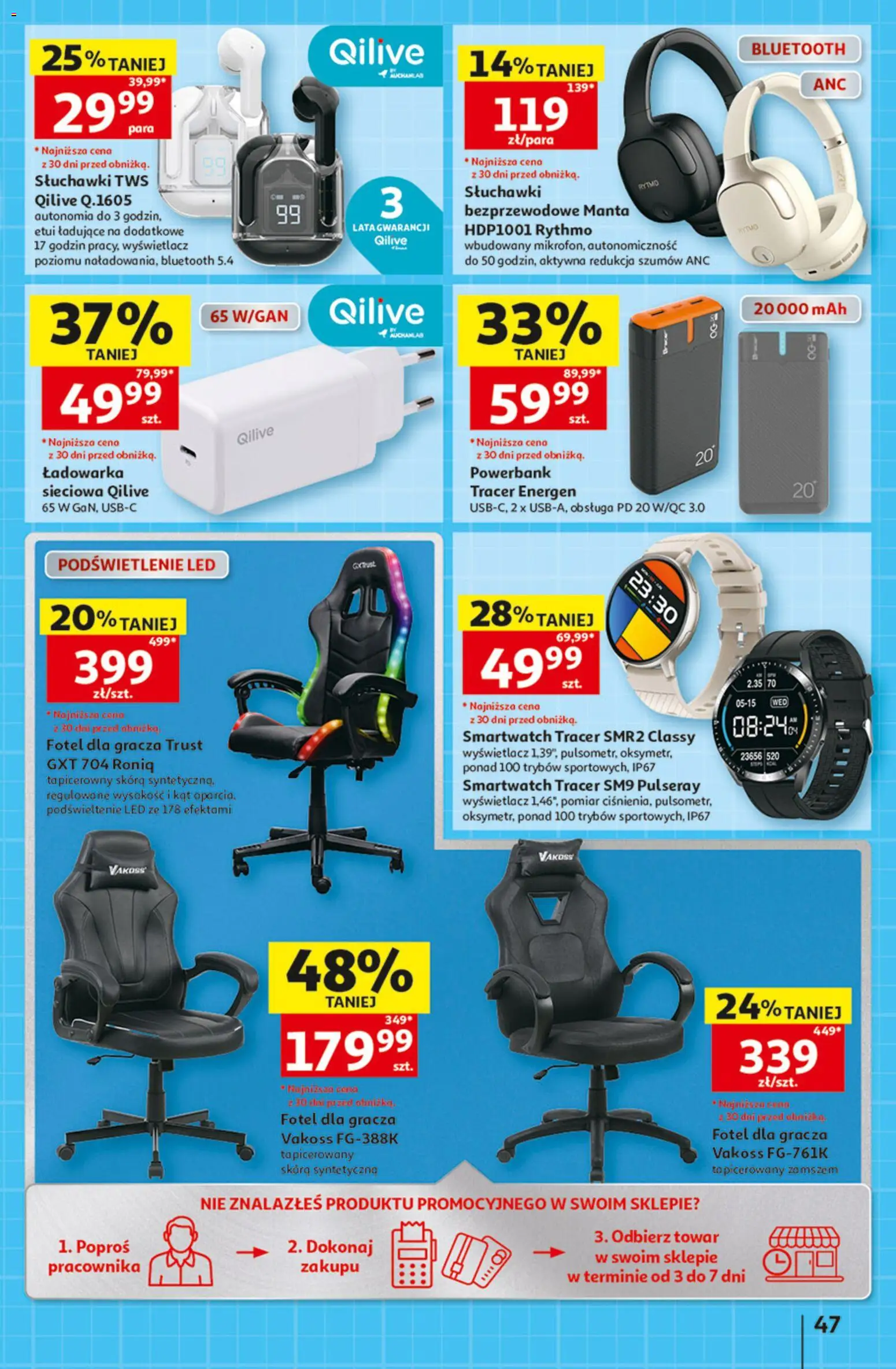 Auchan gazetka - Zostań ortem oszczędzania od 13.08.2026 | Strona: 47 | Produkty: Ładowarka, Powerbank, Smartwatch, Fotel