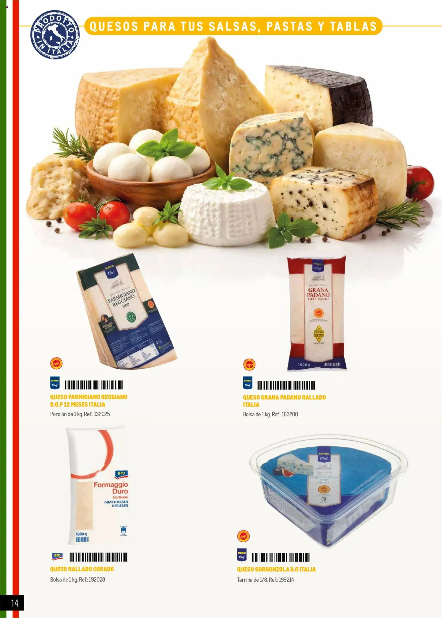 Makro Restaurantes italianos Centro │ válido desde el 27.03.2026 | Página: 14 | Productos: Queso, Queso rallado, Bolsa
