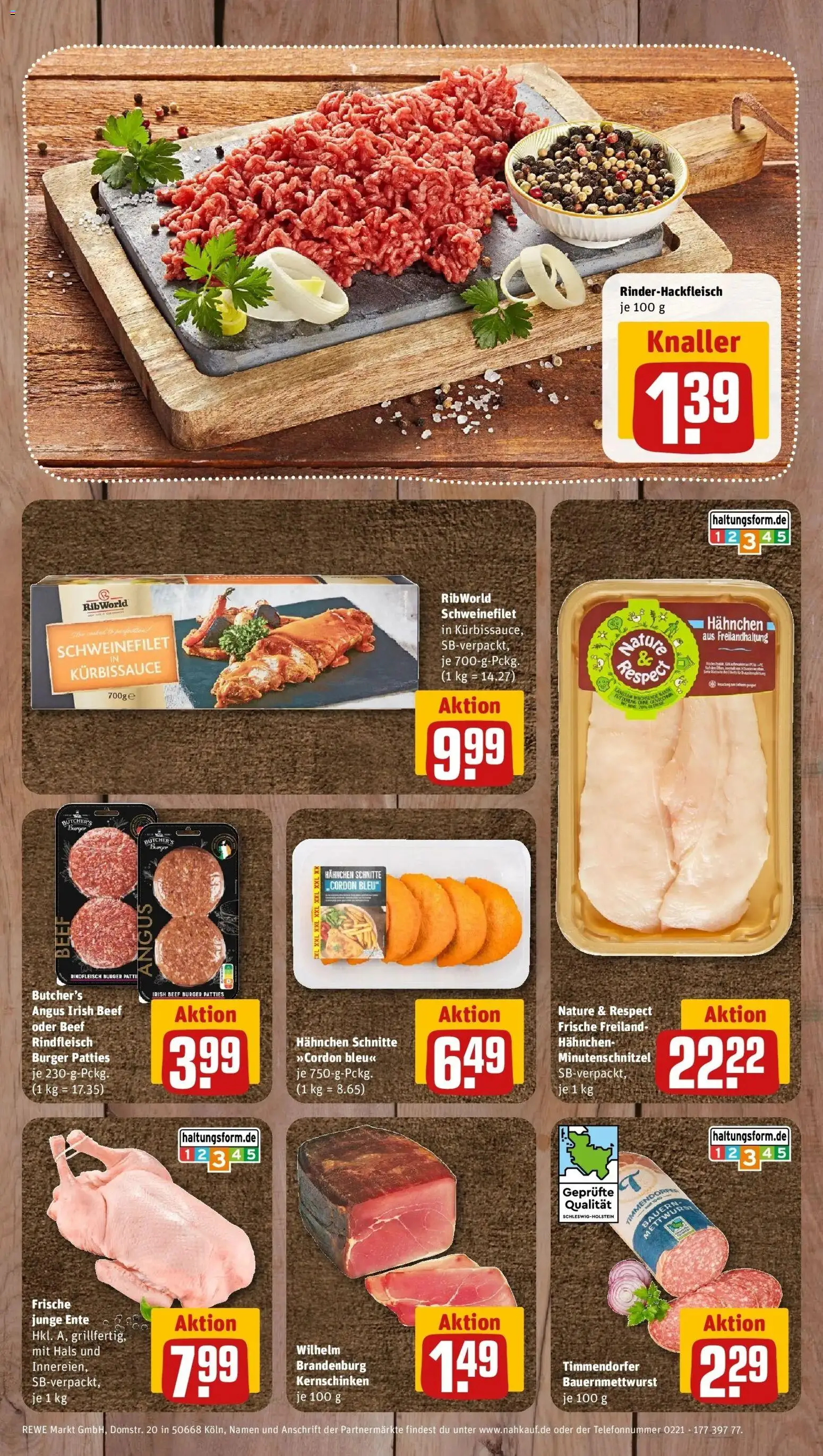 REWE Prospekt ab 26.10.2026 zum Blättern » Angebote | Seite: 9 | Produkte: Burger, Schweinefilet, Rindfleisch, Ente