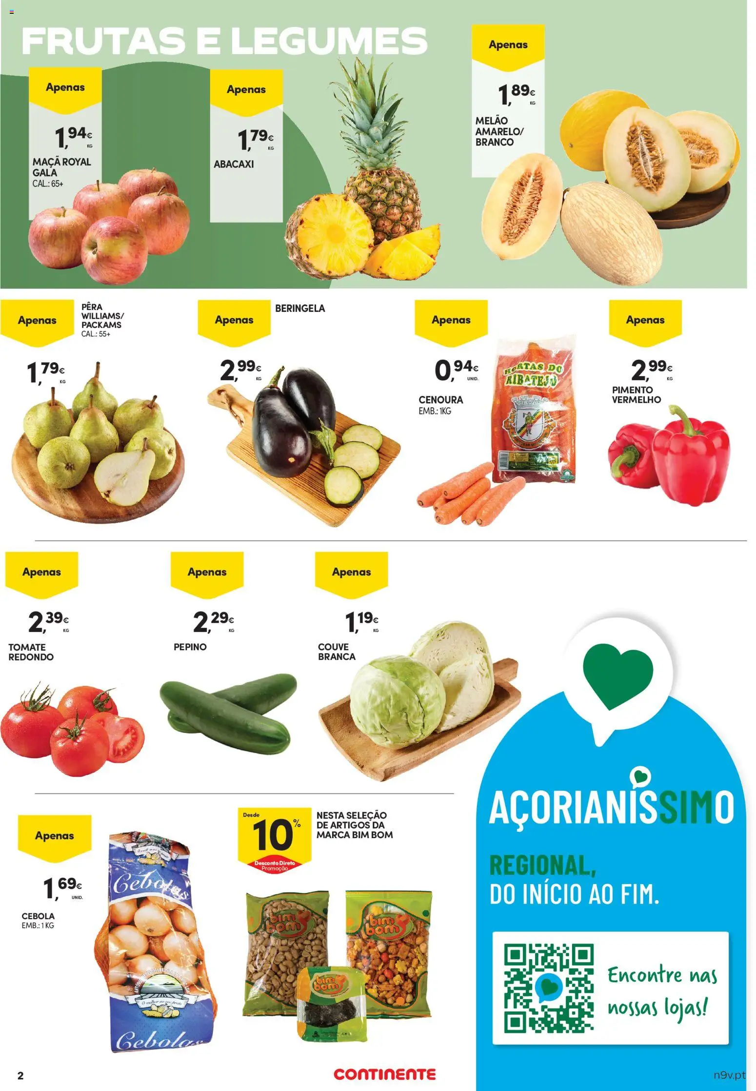 Continente Açores │ válido de 25/06/2026 | Página: 2 | Produtos: Cebola, Tomate, Cenoura, Couve