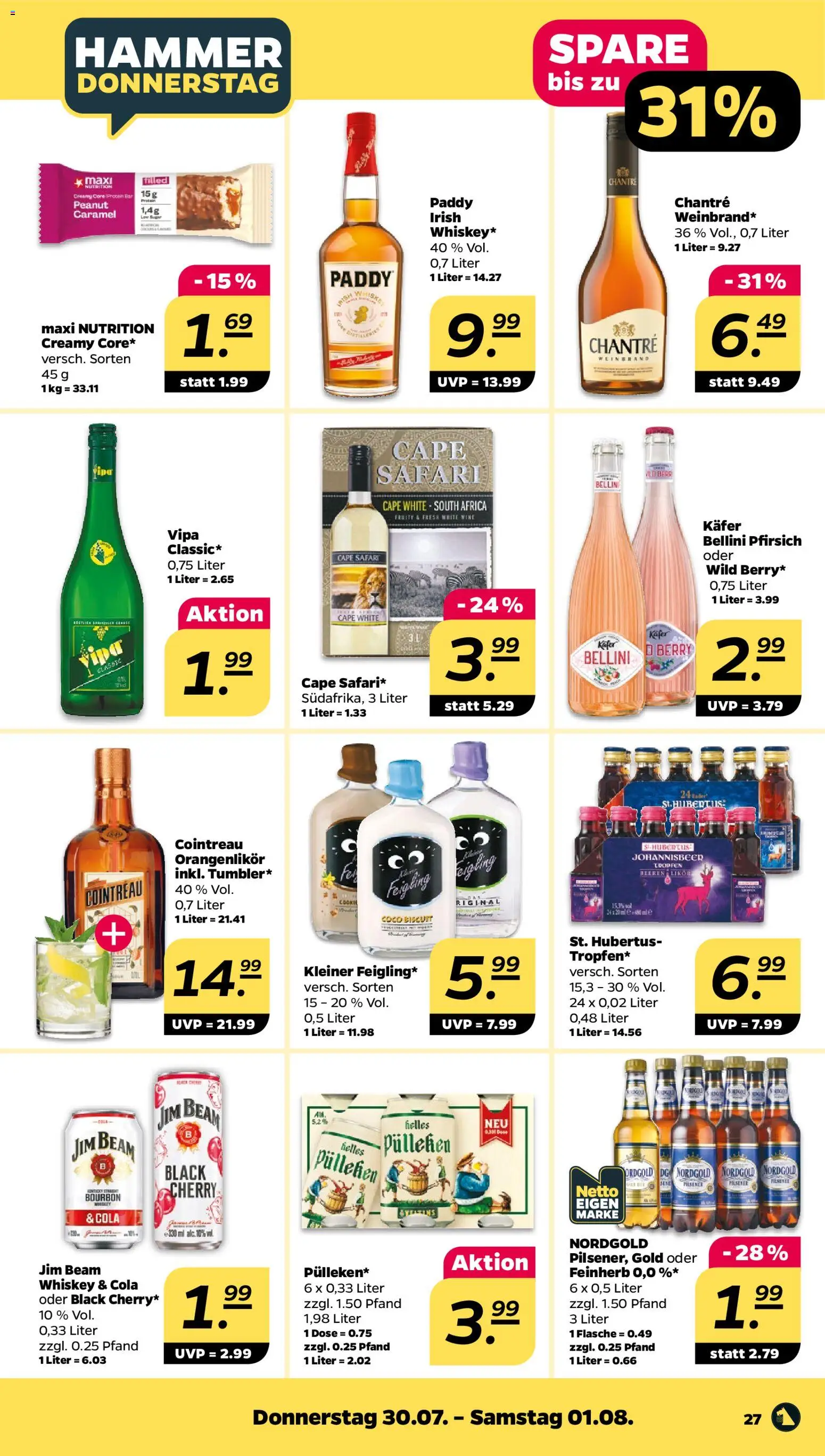 Netto Prospekt – gültig ab 27.07.2026 | Seite: 31 | Produkte: Jim beam, Chantré, Pfirsich, Steak