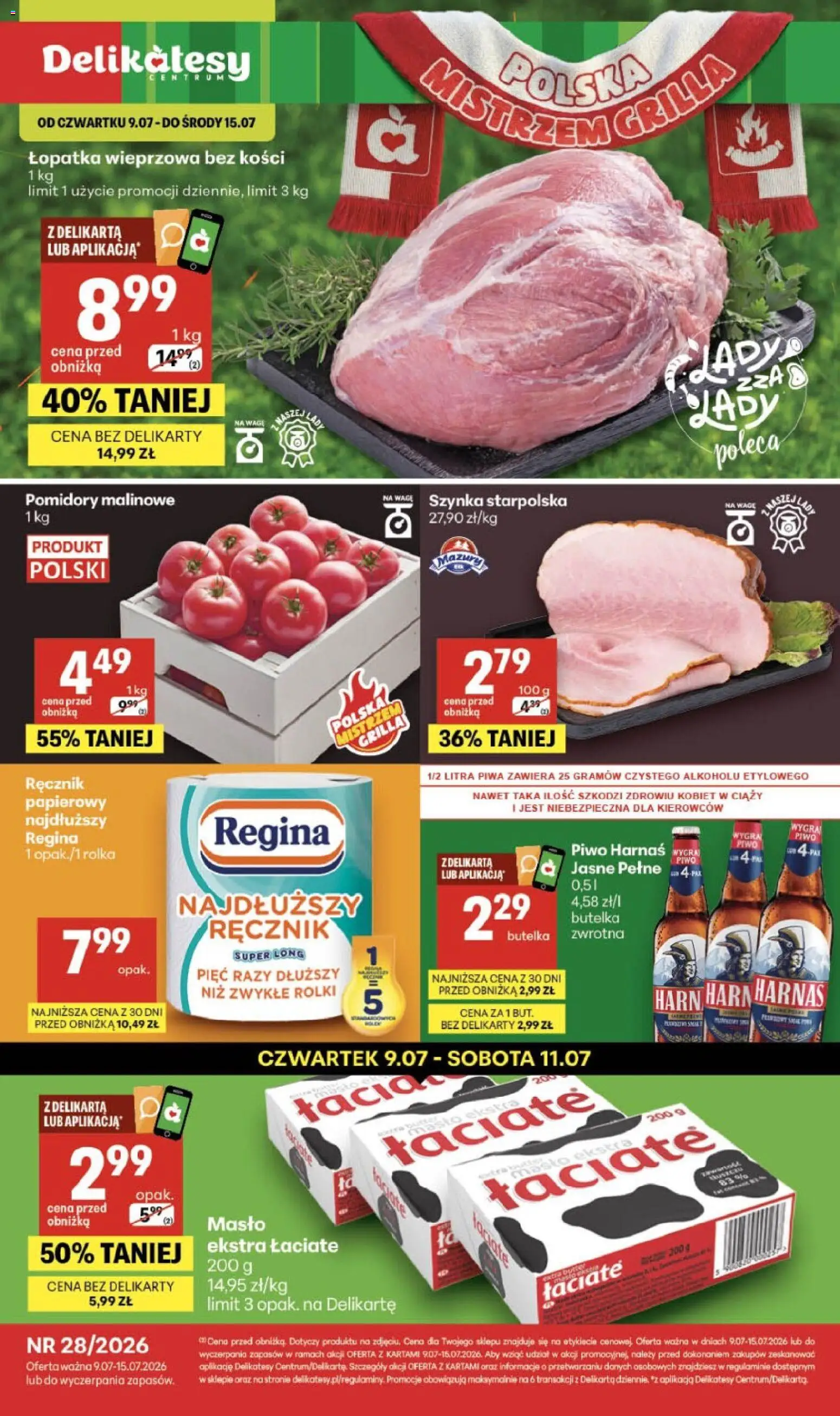 Delikatesy Centrum gazetka - Sklepy Własne od 09.07.2026 | Strona: 1 | Produkty: Rolki, Delikatesy, Masło, Pomidory