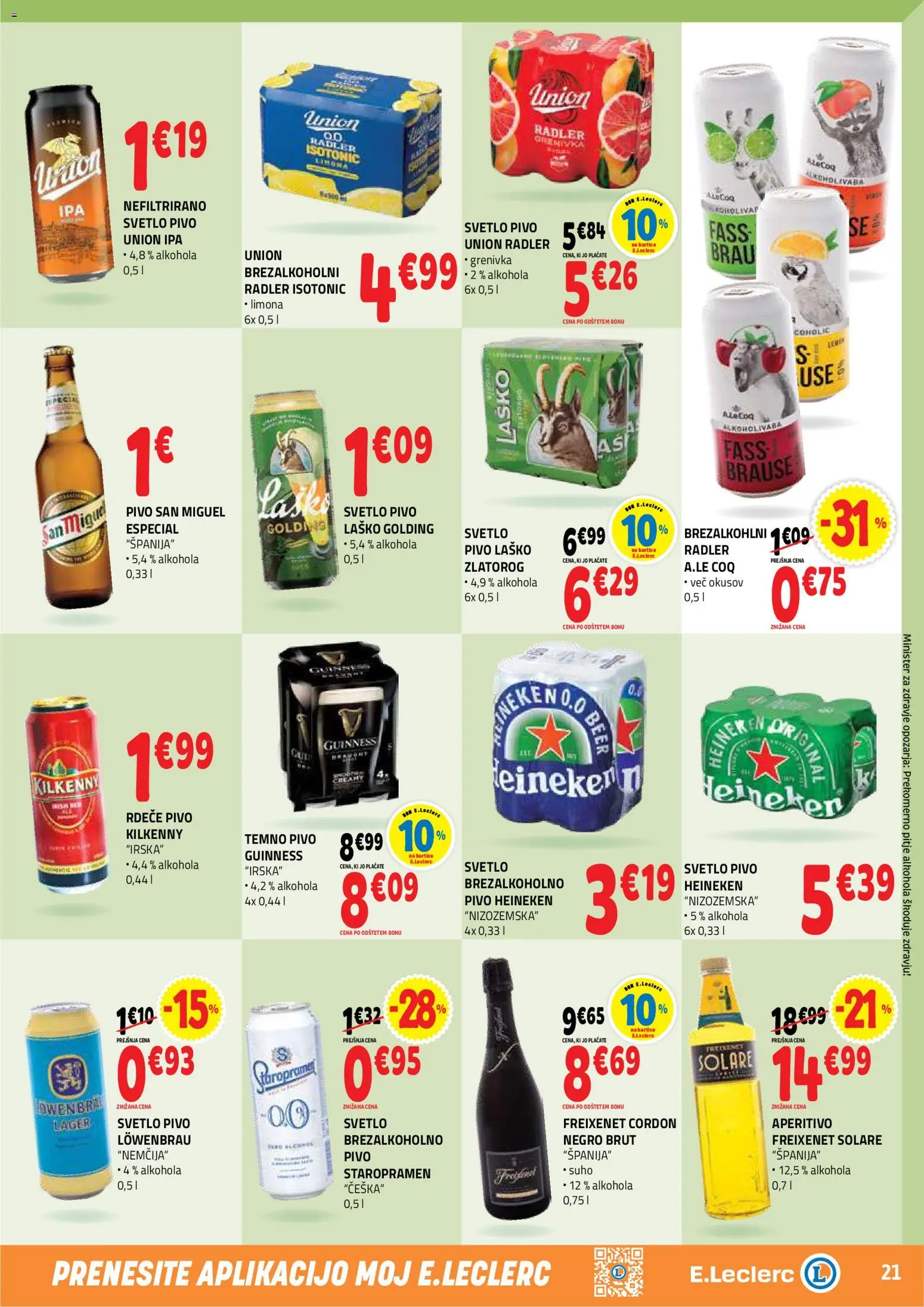 Novi E.leclerc katalog ponudbe – veljaven od 29.07.2026 | Stran: 21 | Izdelki: Heineken, Radler, Pivo, Grenivka