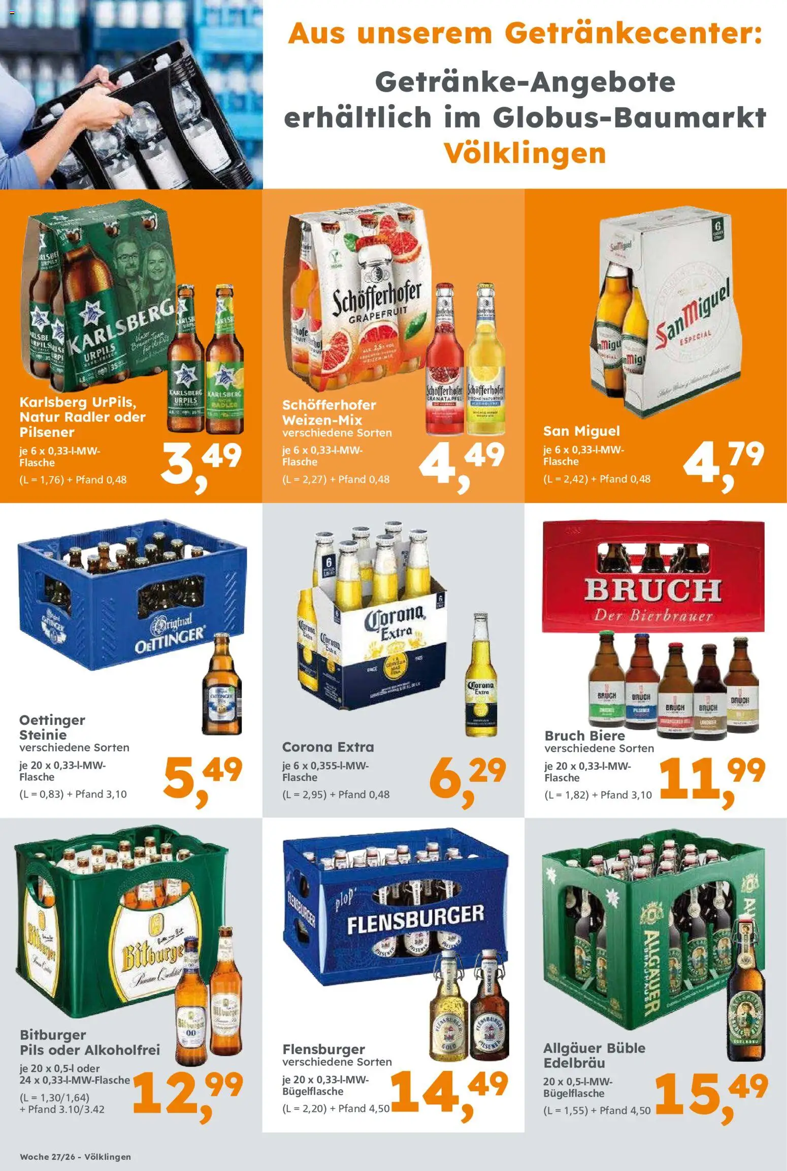 Globus Baumarkt Prospekt Saarbrücken – gültig ab 29.06.2026 | Seite: 16 | Produkte: Pils, Flensburger, Grapefruit, Radler