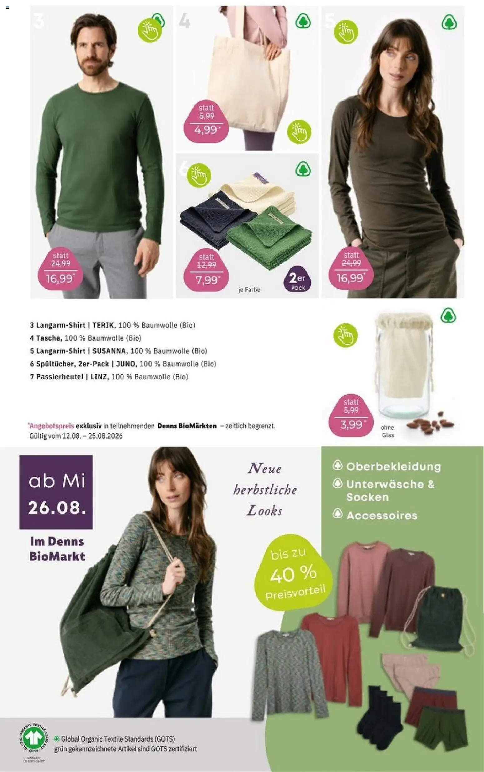 Denns BioMarkt Angebote – gültig ab 12.08.2026 | Seite: 15 | Produkte: Langarmshirt, Unterwäsche, Socken