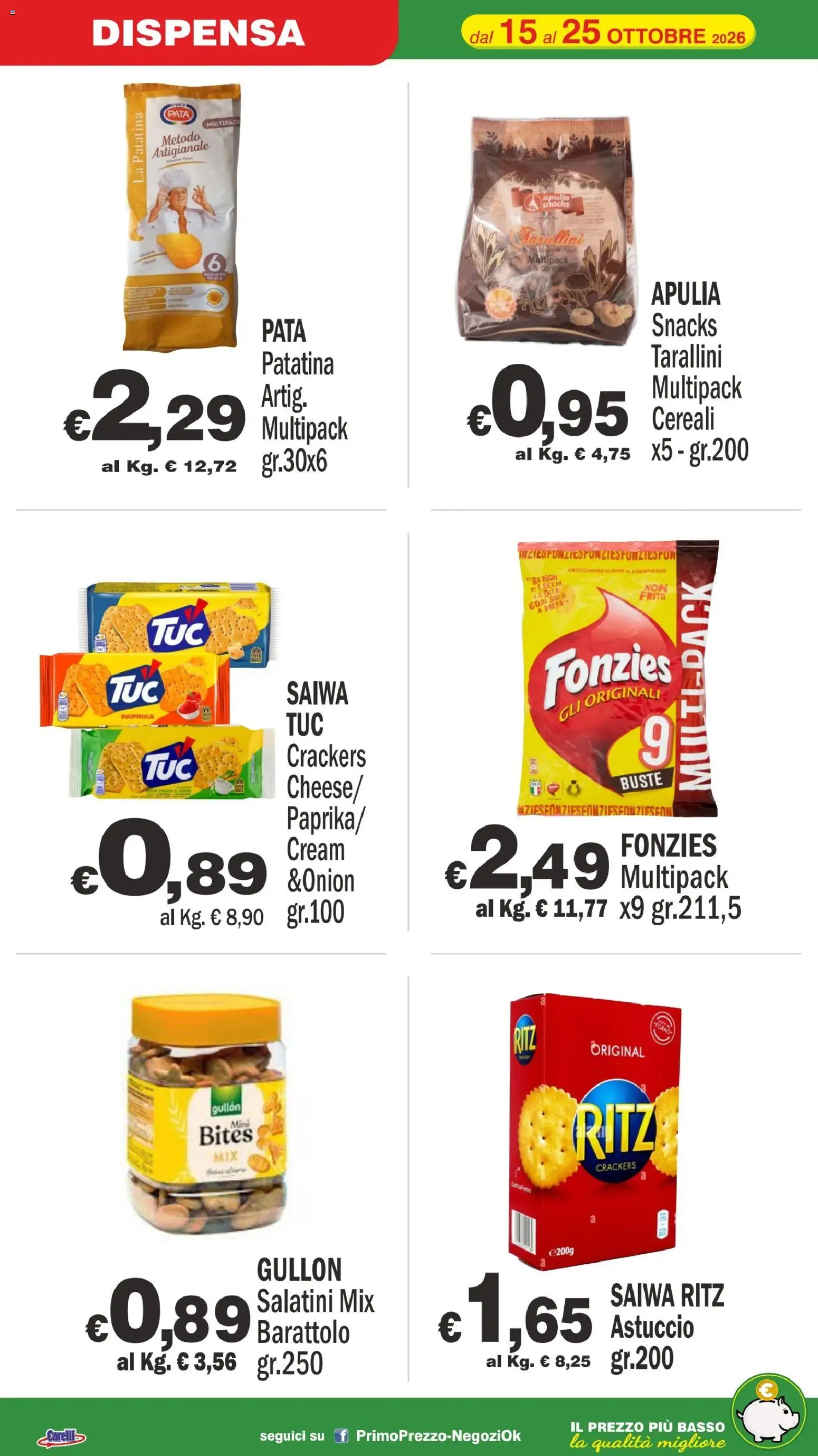 Volantino Primo Prezzo del 15/10/2026 | Pagina: 15 | Prodotti: Cereali, Crackers, Basso, Astuccio