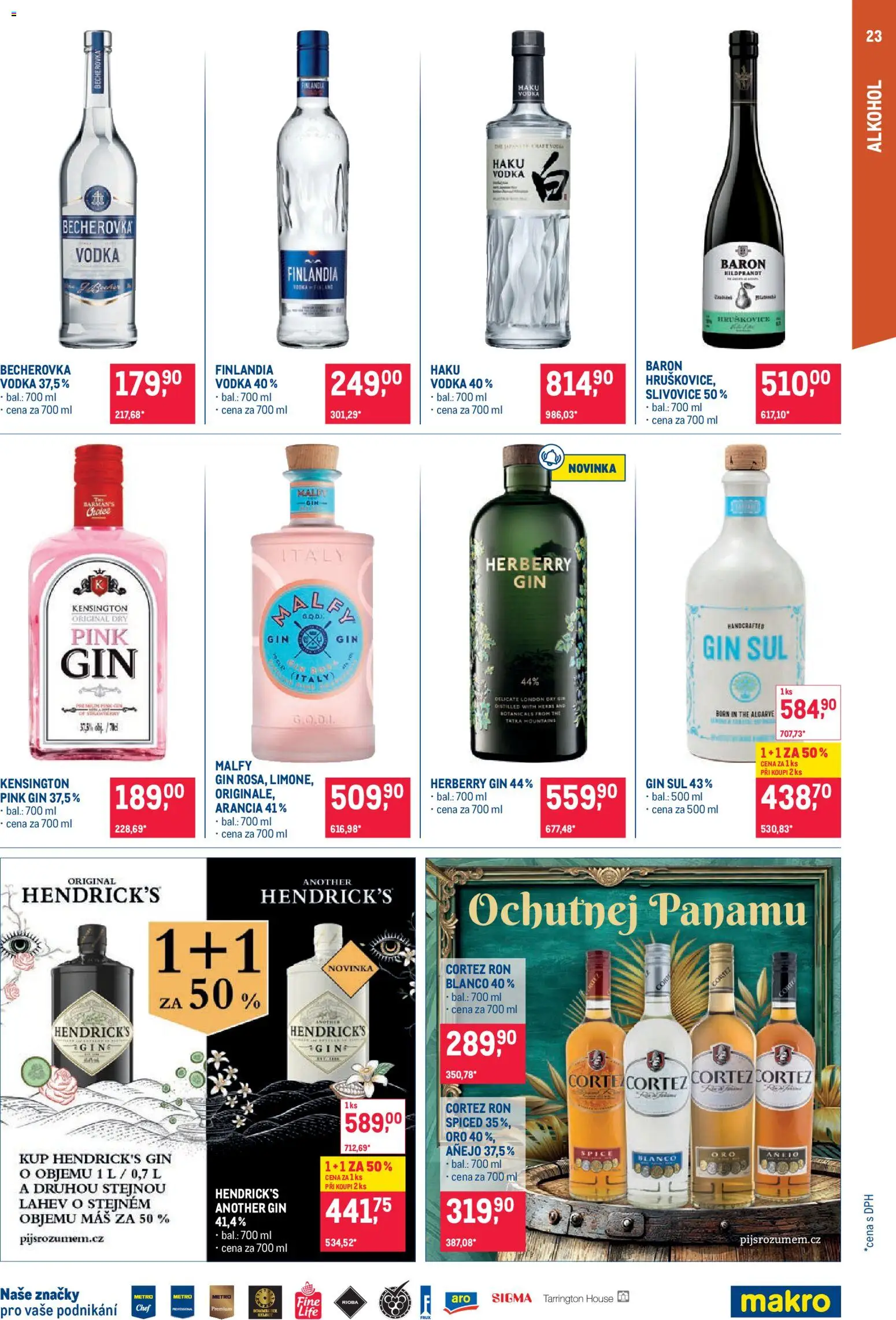 Makro leták - Pro milovníky jídla od 03.06.2026 | Strana: 23 | Produkty: Hruškovice, Gin, Slivovice, Láhev