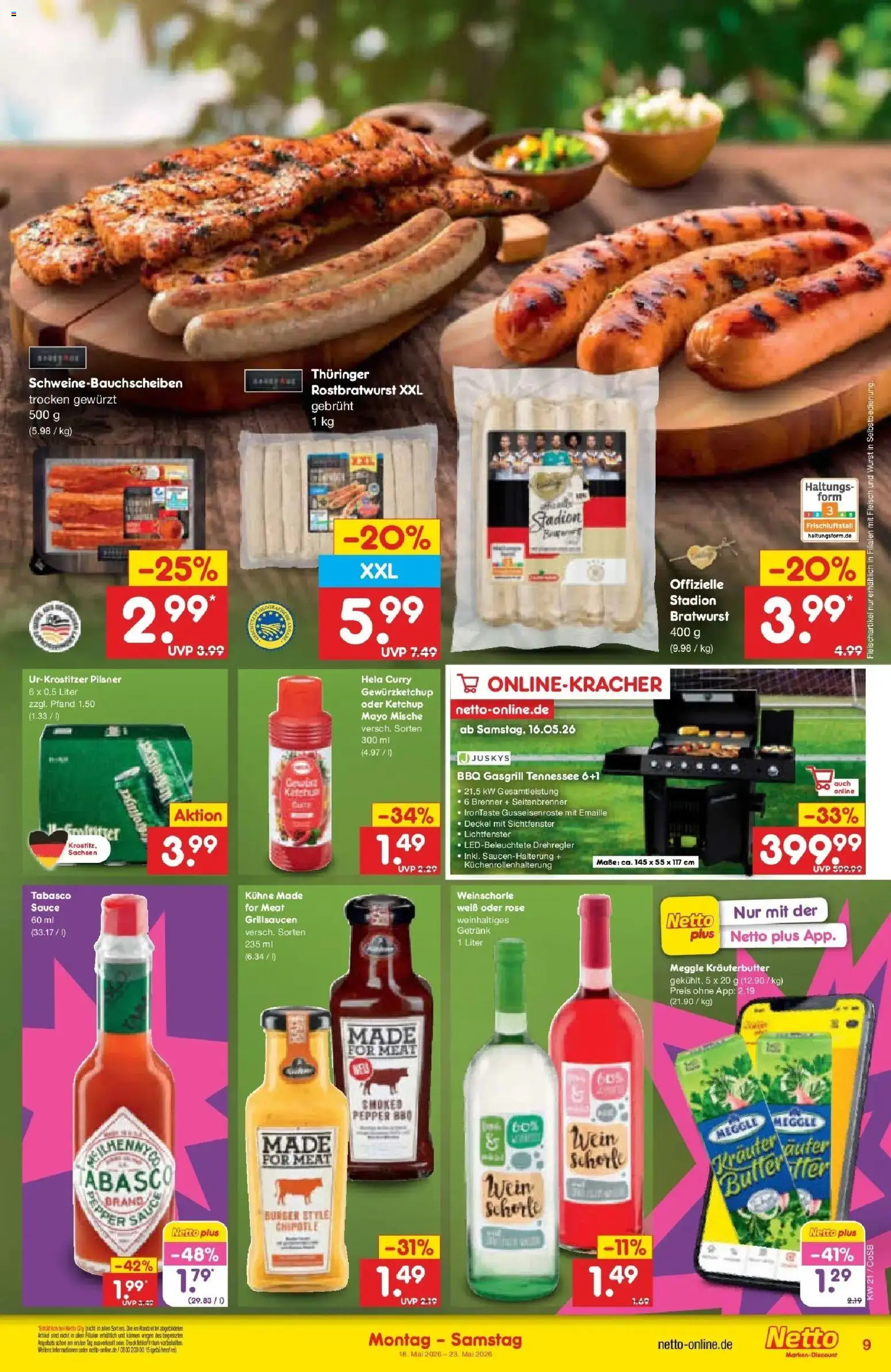 Netto Marken-Discount Prospekt Bitterfeld-Wolfen	 – gültig ab 17.05.2026 | Seite: 9 | Produkte: Bratwurst, Burger, Kräuterbutter, Wein
