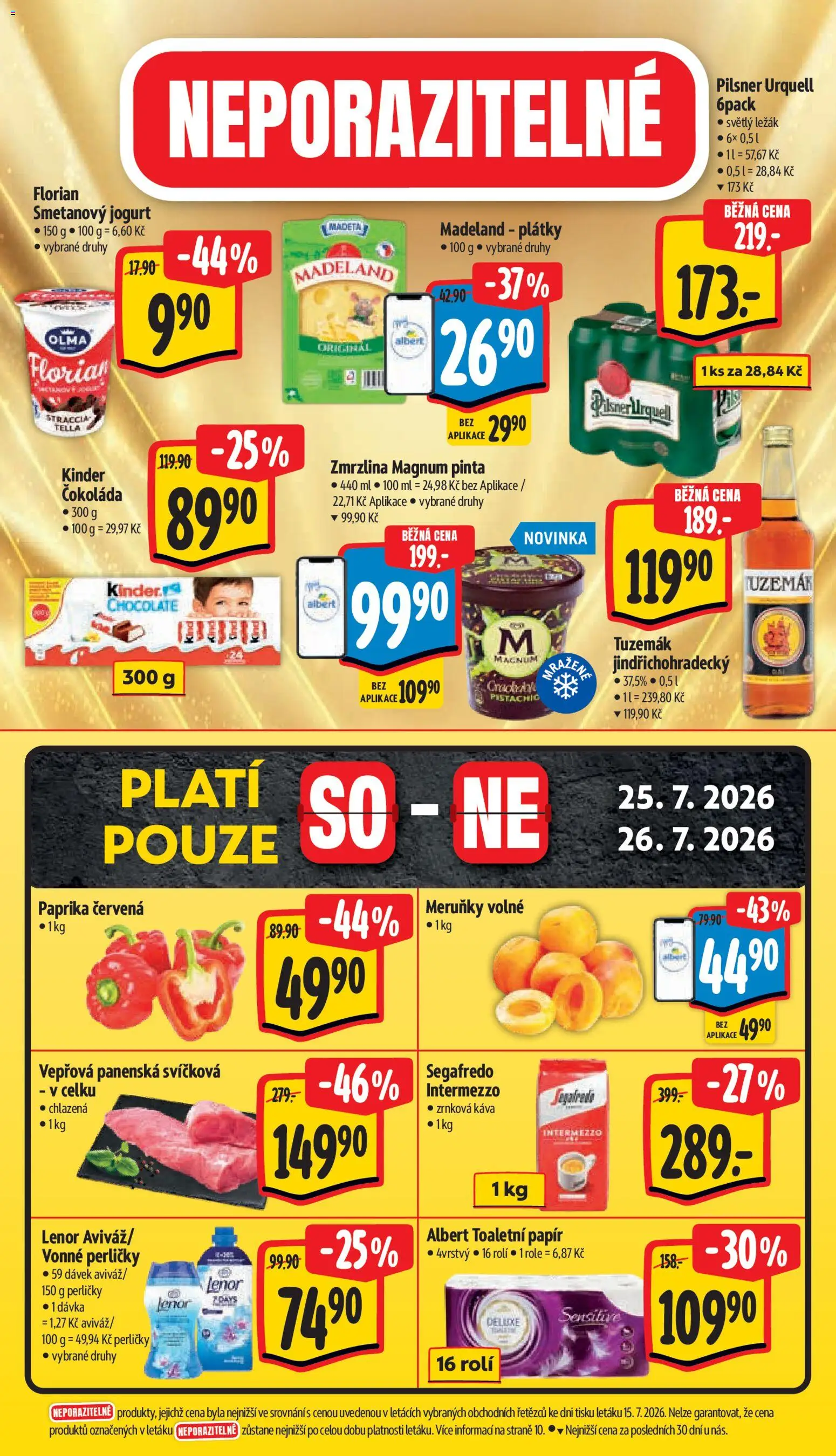 Albert leták - Hypermarket - Vestec od 22.07.2026 | Strana: 16 | Produkty: Jogurt, Kinder čokoláda, Toaletní papír, Intermezzo Segafredo