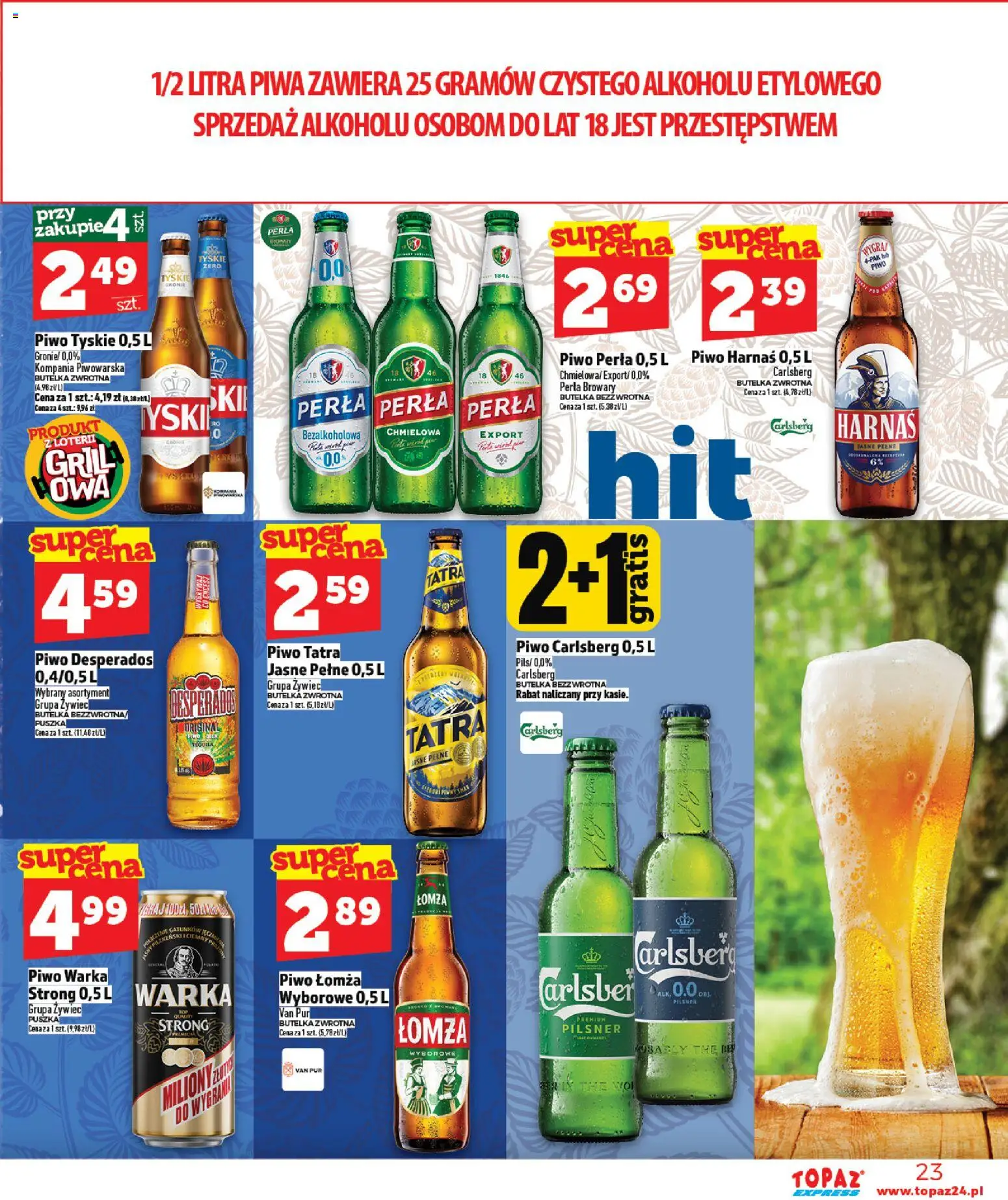 Topaz gazetka - Express od 14.05.2026 | Strona: 23 | Produkty: Piwo Desperados, Piwo Warka, Harnaś, Piwo Carlsberg