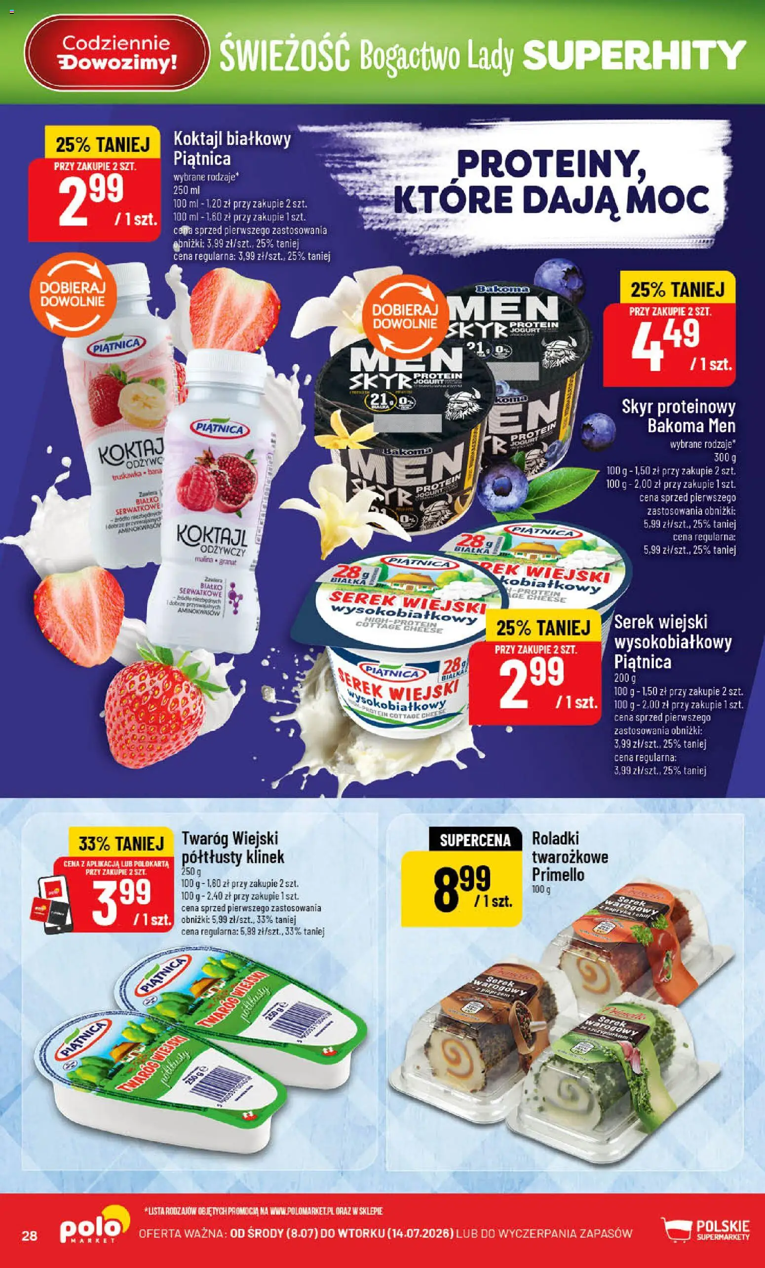 POLOmarket gazetka od 08.07.2026 | Strona: 28 | Produkty: Malina, Serek, Serek wiejski, Twaróg
