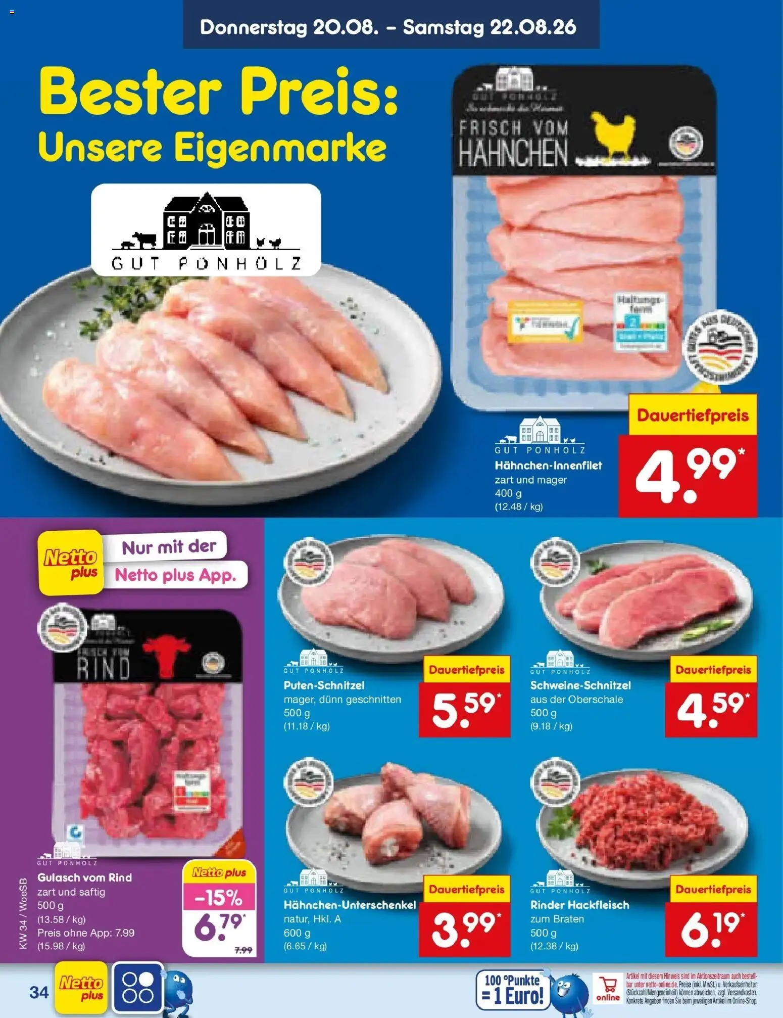 Netto Marken-Discount Prospekt Gemmingen – gültig ab 17.08.2026 | Seite: 52 | Produkte: Hahnchen, Gulasch, Putenschnitzel, Hackfleisch