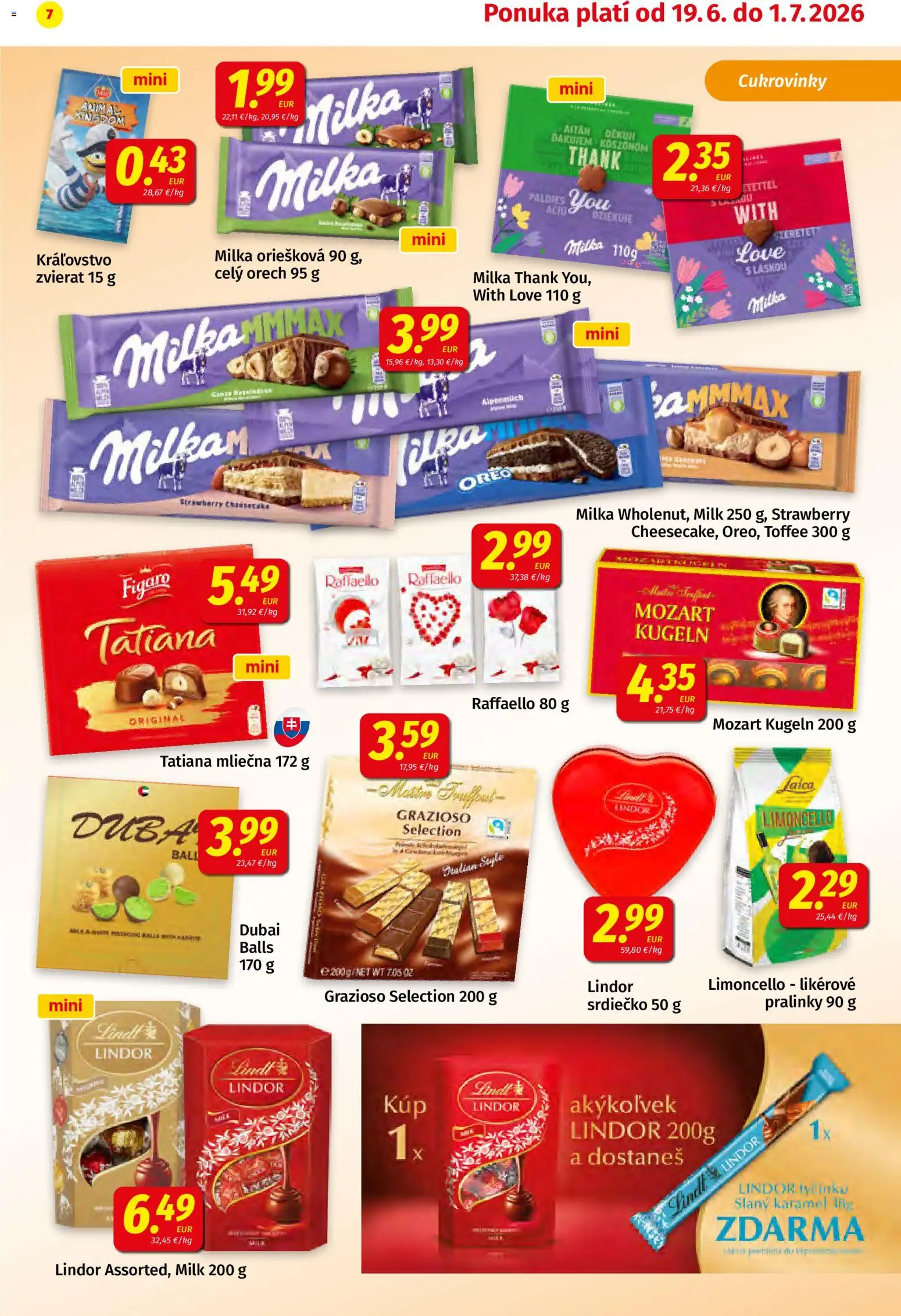 Nové Koruna akcie – leták je platný od 19.06.2026 | Strana: 7 | Produkty: Lindor, Lindt, Milka