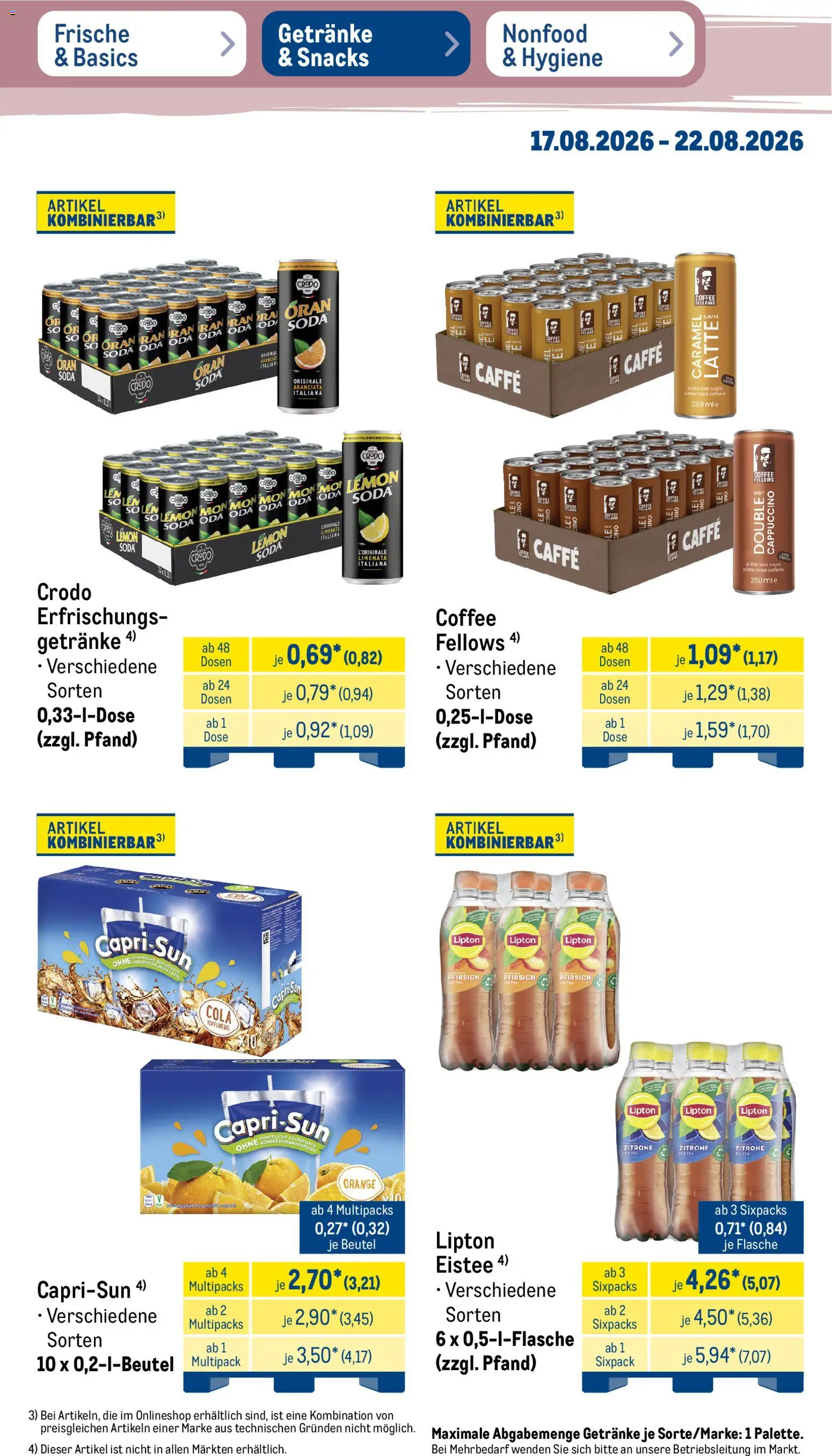 Metro Prospekt – gültig ab 17.08.2026 | Seite: 29 | Produkte: Cola, Zitrone, Pfirsich, Zitronen