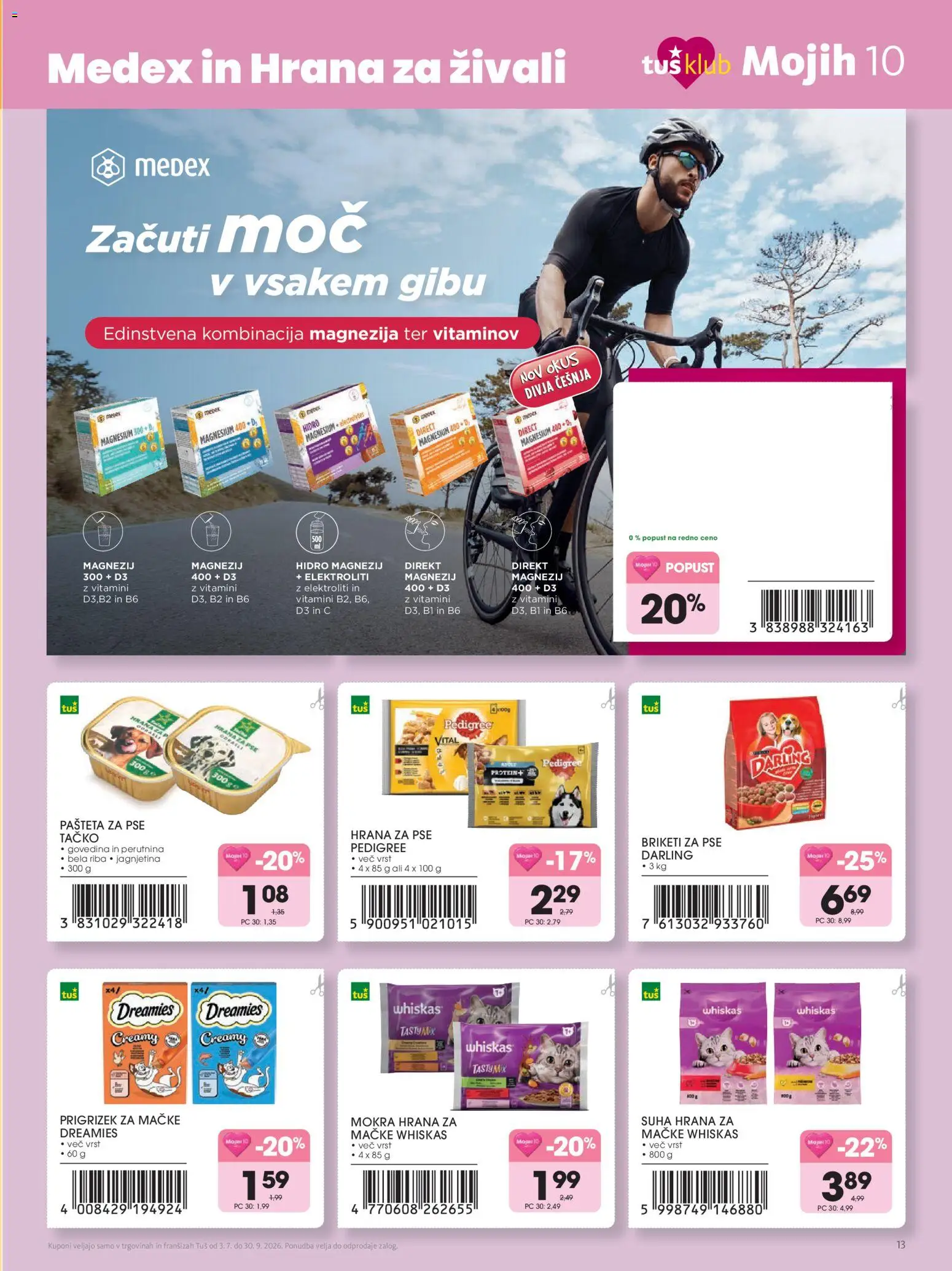 Novi Tuš katalog ponudbe – veljaven od 03.07.2026 | Stran: 13 | Izdelki: Hrana za pse, Pašteta, Riba, Briketi
