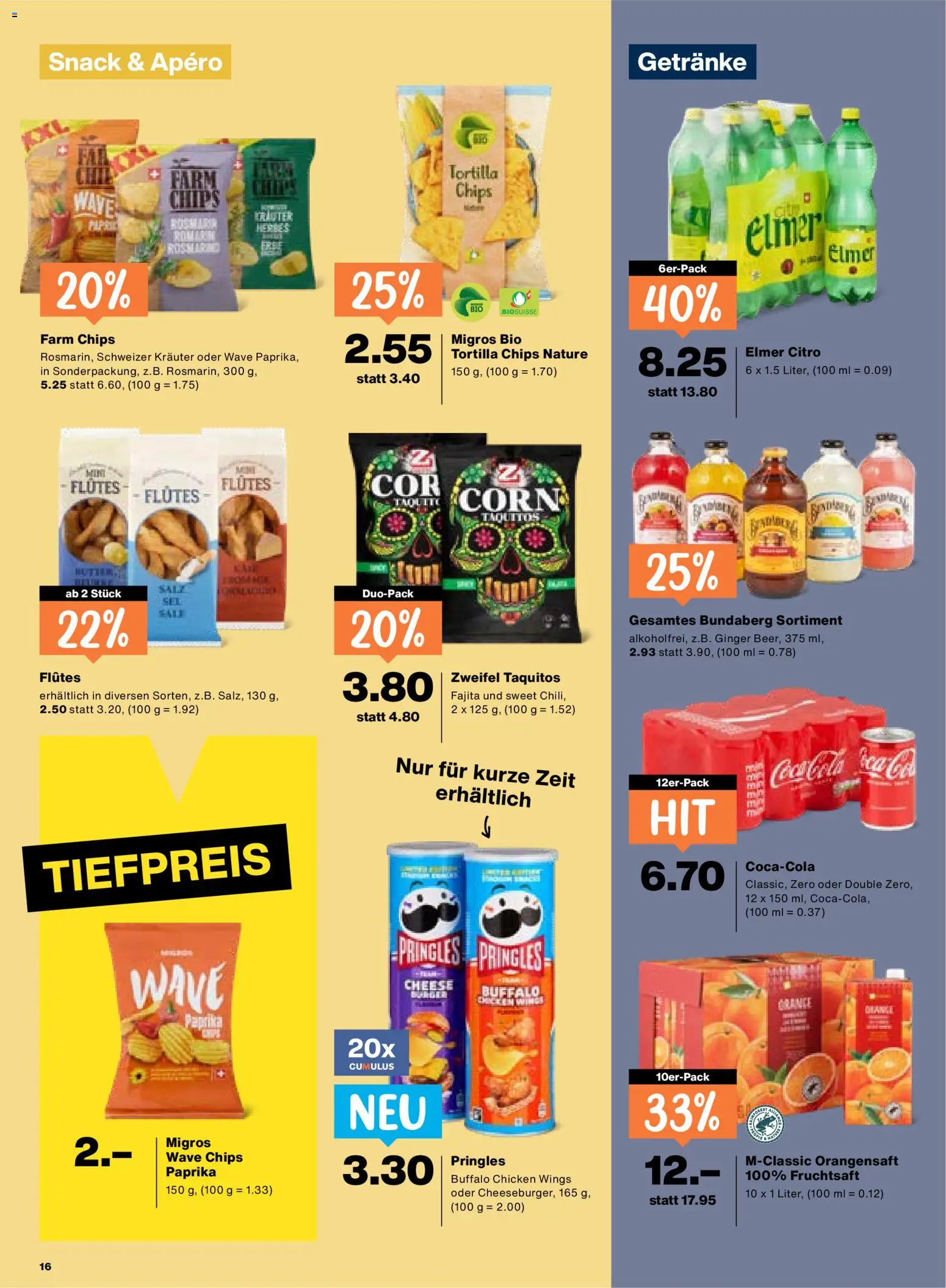 Migros aktionen – gültig ab 11.06.2026 | Seite: 16 | Produkte: Orangensaft, Chips