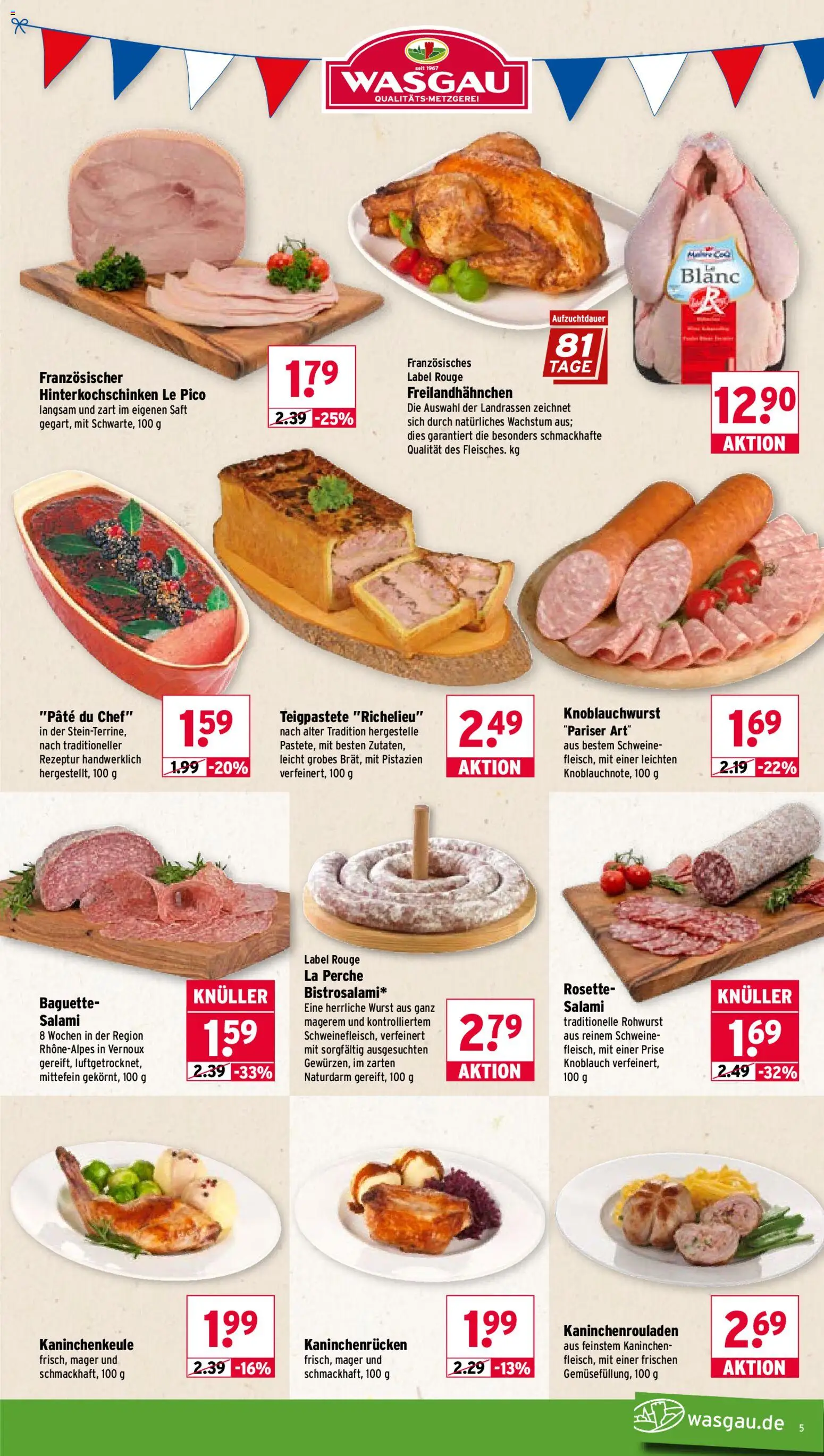 Wasgau Prospekt – gültig ab 31.08.2026 | Seite: 5 | Produkte: Kaninchen, Baguette, Salami, Saft