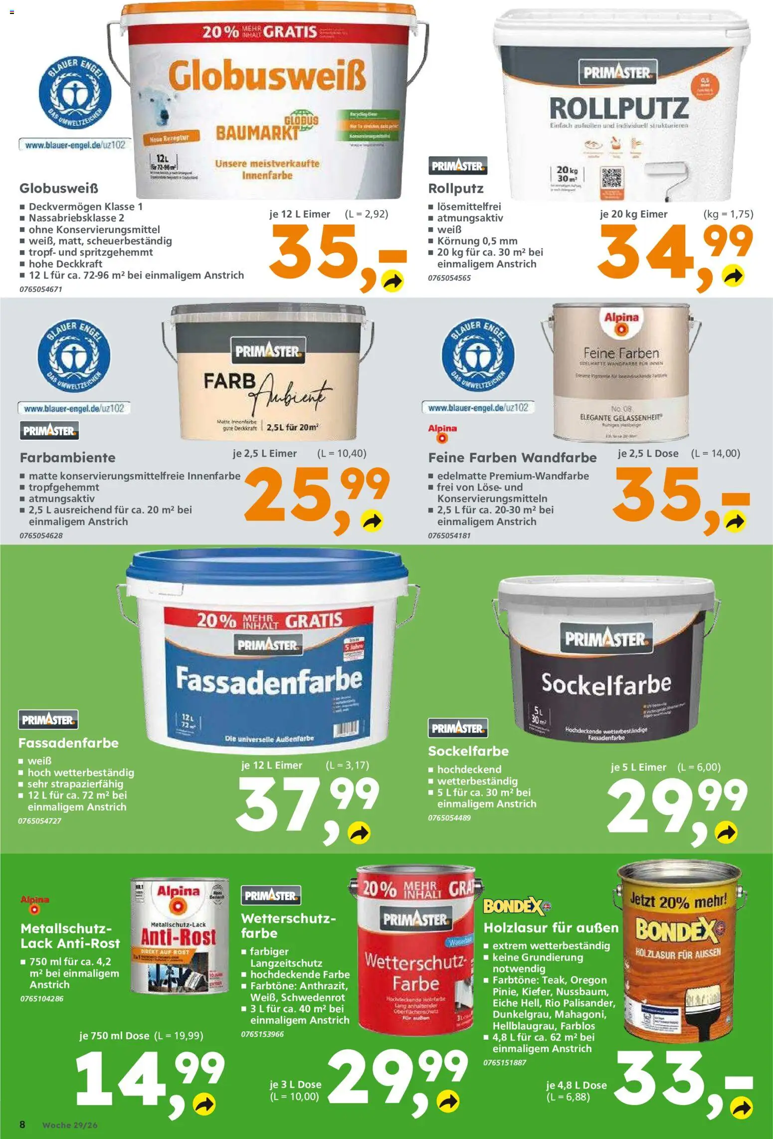 Globus Baumarkt Prospekt – gültig ab 13.07.2026 | Seite: 8 | Produkte: Wandfarbe