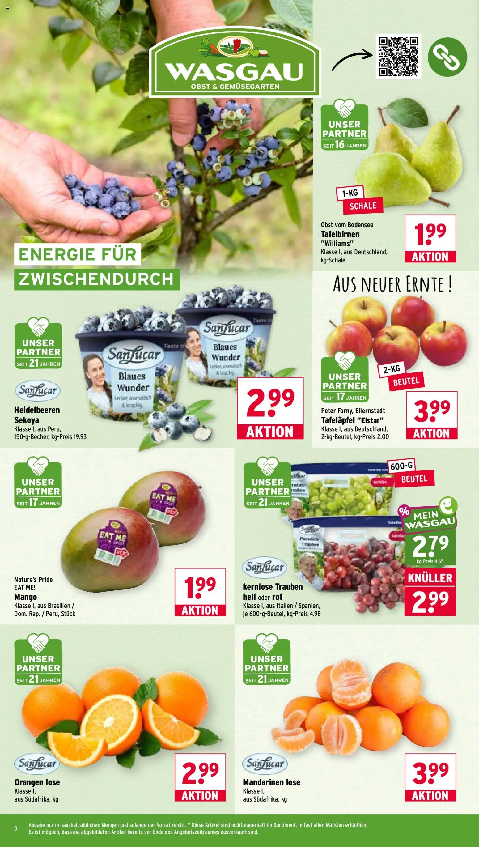 Wasgau Prospekt – gültig ab 14.09.2026 | Seite: 8 | Produkte: Trauben, Mandarinen, Orangen, Obst