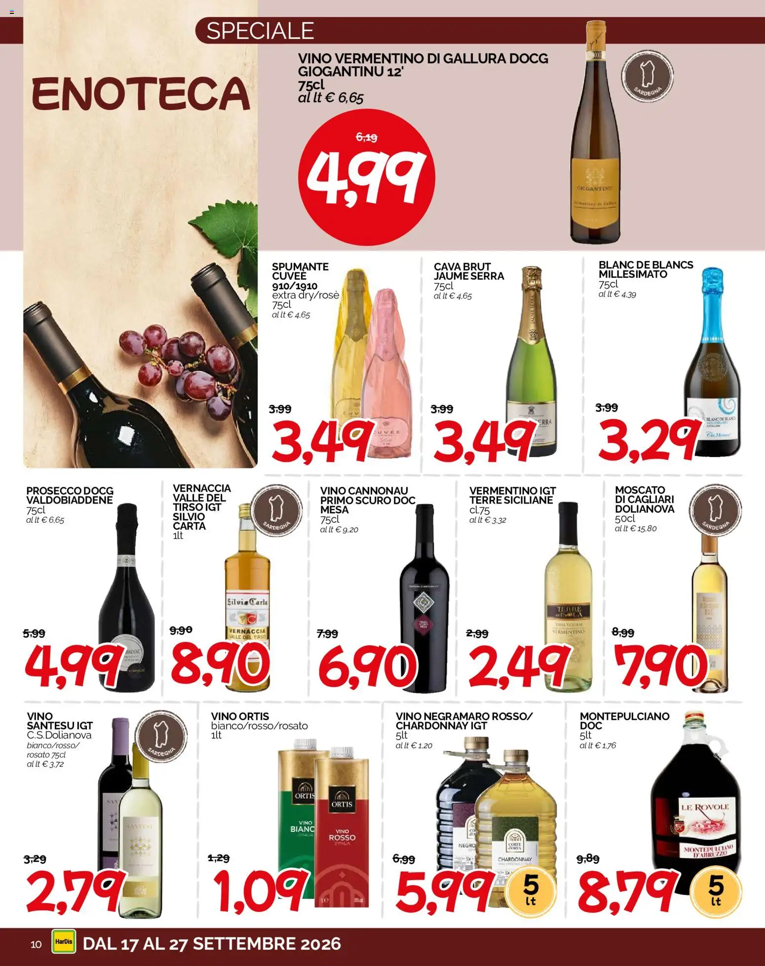 Volantino HarDis del 17/09/2026 | Pagina: 10 | Prodotti: Prosecco, Vino, Enoteca, Vino rosso