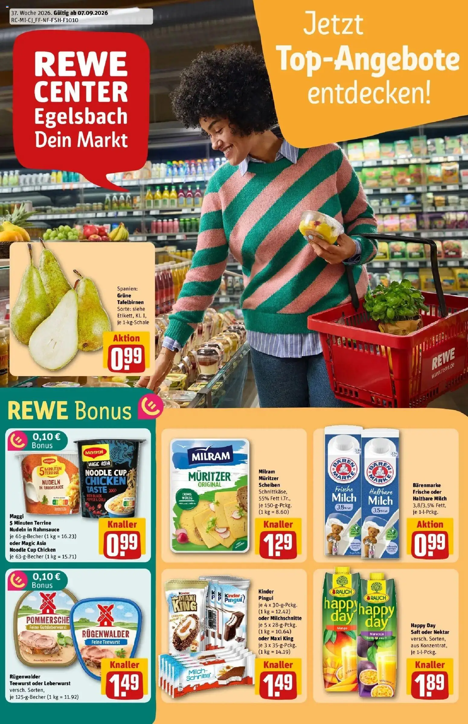 REWE Prospekt ab 07.09.2026 zum Blättern » Angebote | Seite: 1 | Produkte: Maggi, Milch, Chili, Saft