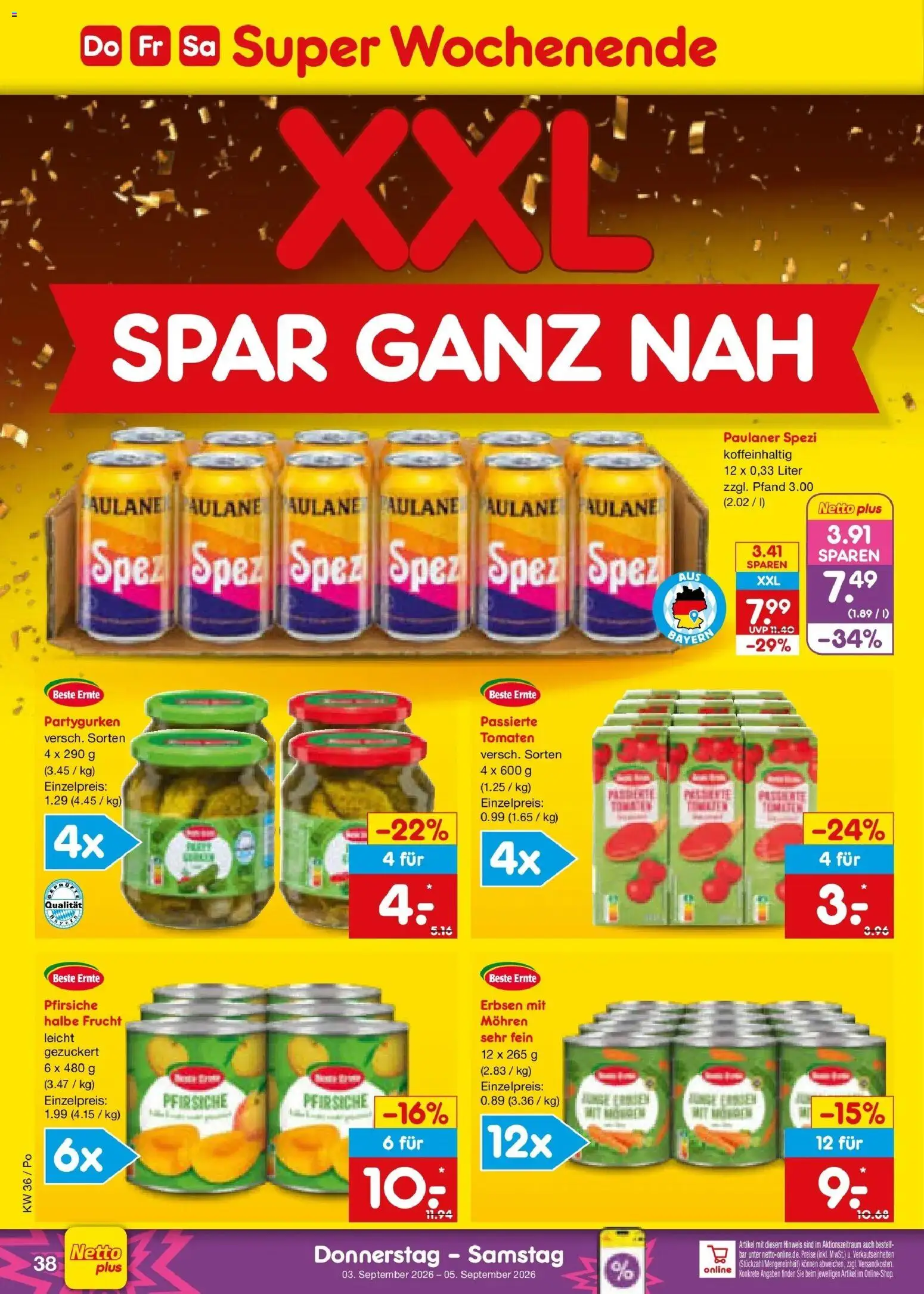 Netto Marken-Discount Prospekt Selb (ab 31.08.2026) » Angebote | Seite: 50 | Produkte: Tomaten, Mohren, Erbsen, Paulaner