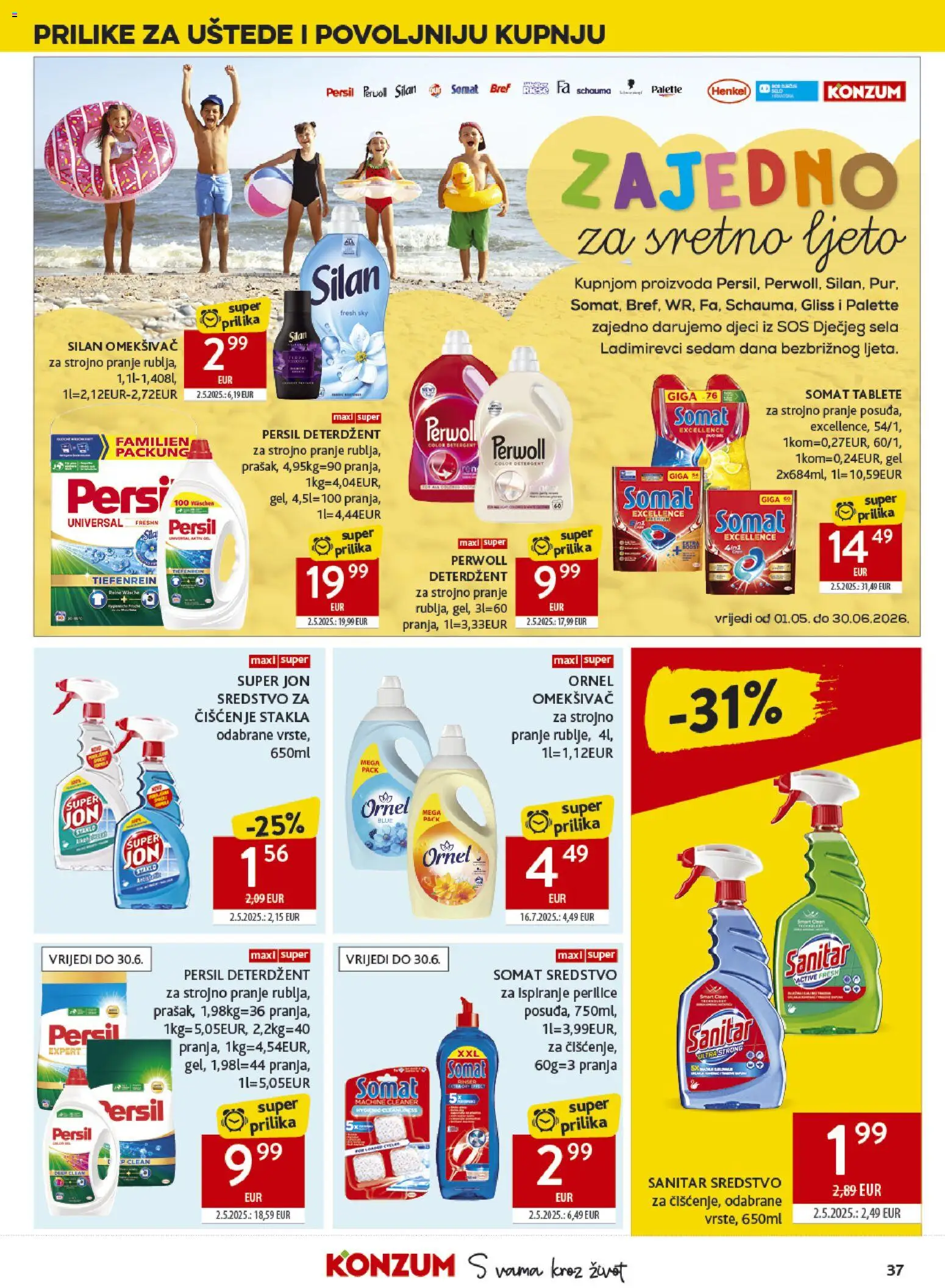 Konzum HR akciós ujság - amely érvényes a következő dátumtól: 06.05.2026 | Oldal: 37 | Termékek: Persil, Perwoll, Somat, Só