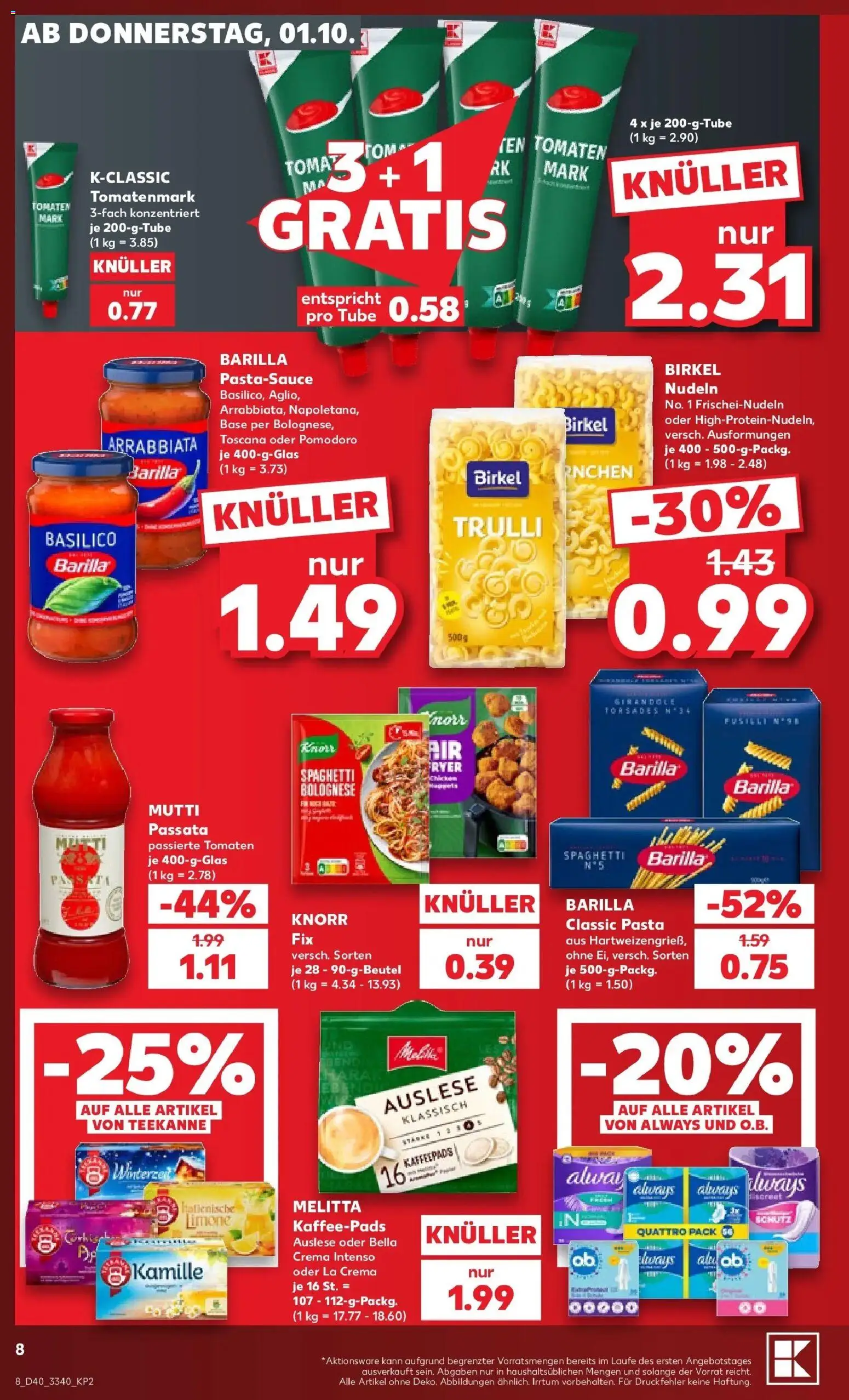 Prospekt Kaufland ab 28.09.2026 » Angebote Online zum Blättern | Seite: 18 | Produkte: Kaffeepads, Barilla, Knorr, Nudeln