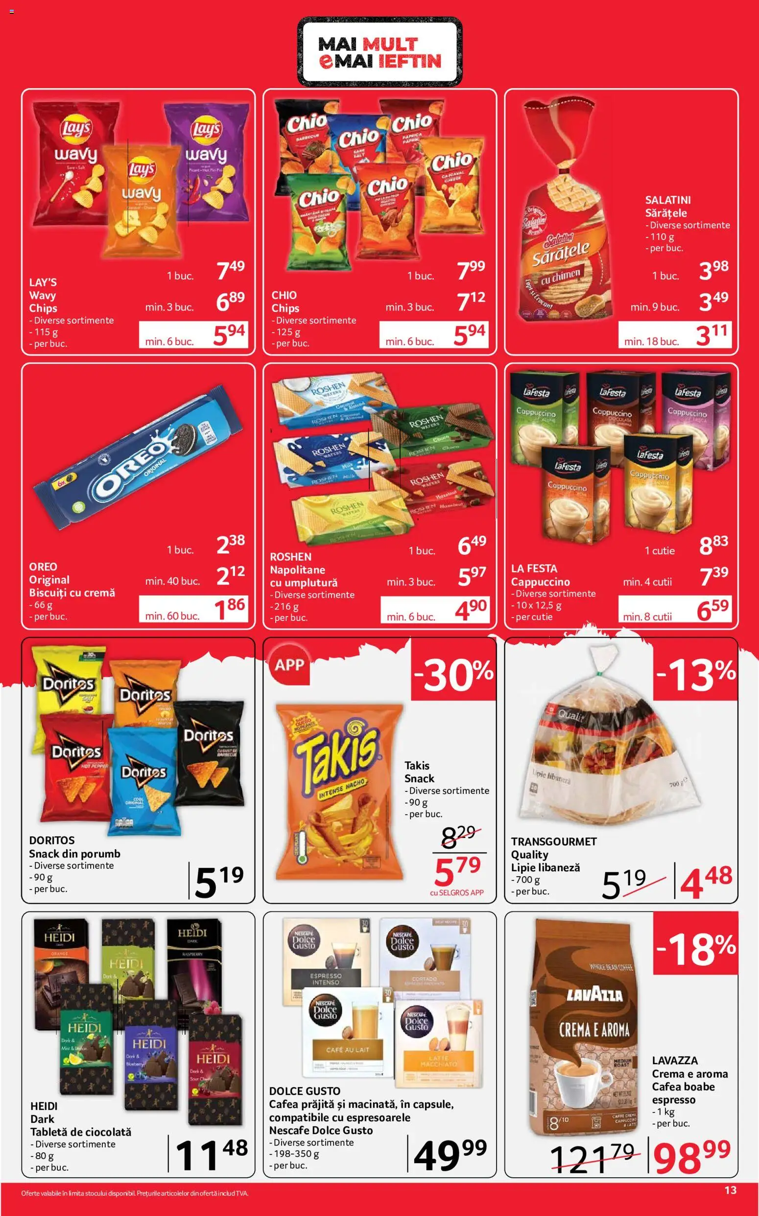 Noul catalog Selgros – valabil de la 21.08.2026 | Pagină: 13 | Produse: Napolitane, Cappuccino, Ciocolată, Biscuiți