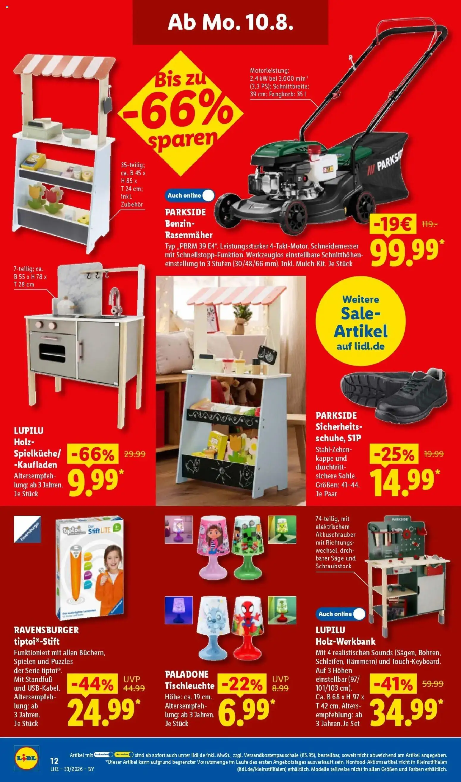 Lidl Prospekt Hof-innenstadt – gültig ab 10.08.2026 | Seite: 28 | Produkte: Rasenmäher, Akkuschrauber, Kappe