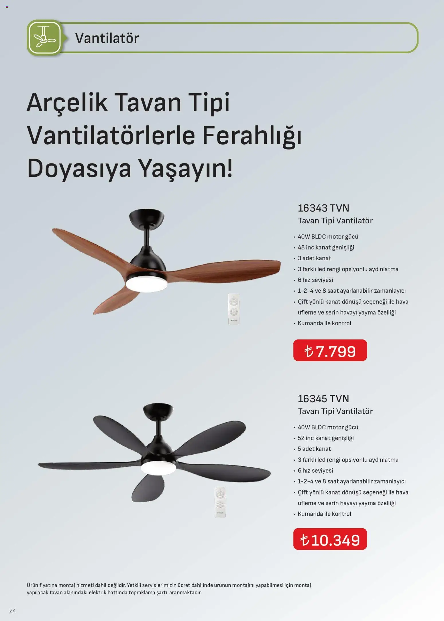 Arçelik - İklimlendirme Kataloğu - 01 Ağustos 2026 tarihinden itibaren geçerlidir | Sayfa: 24 | Ürünler: Saat, Vantilatör