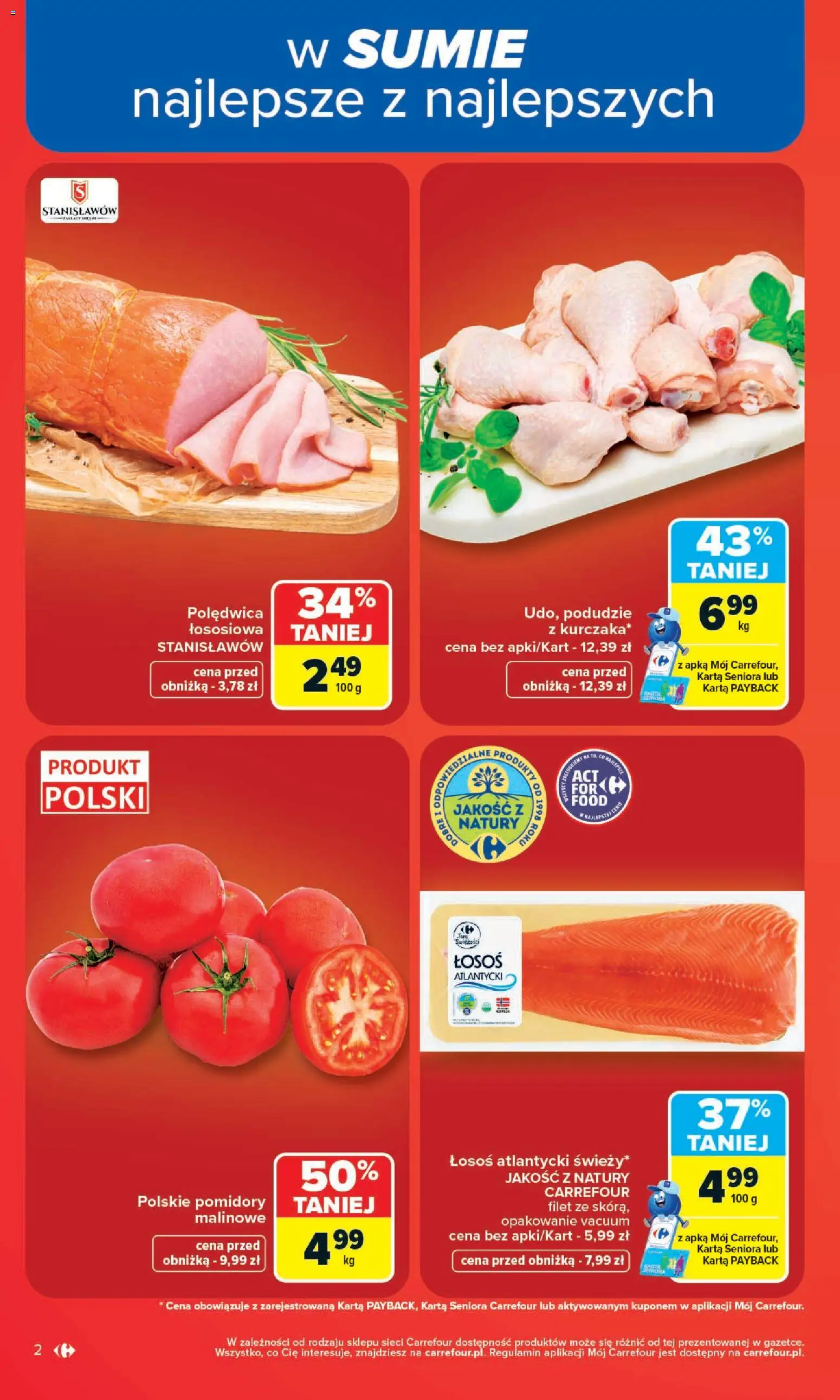 Carrefour gazetka od 20.07.2026 | Strona: 4 | Produkty: Karta, Łosoś atlantycki, Łosoś, Pomidory